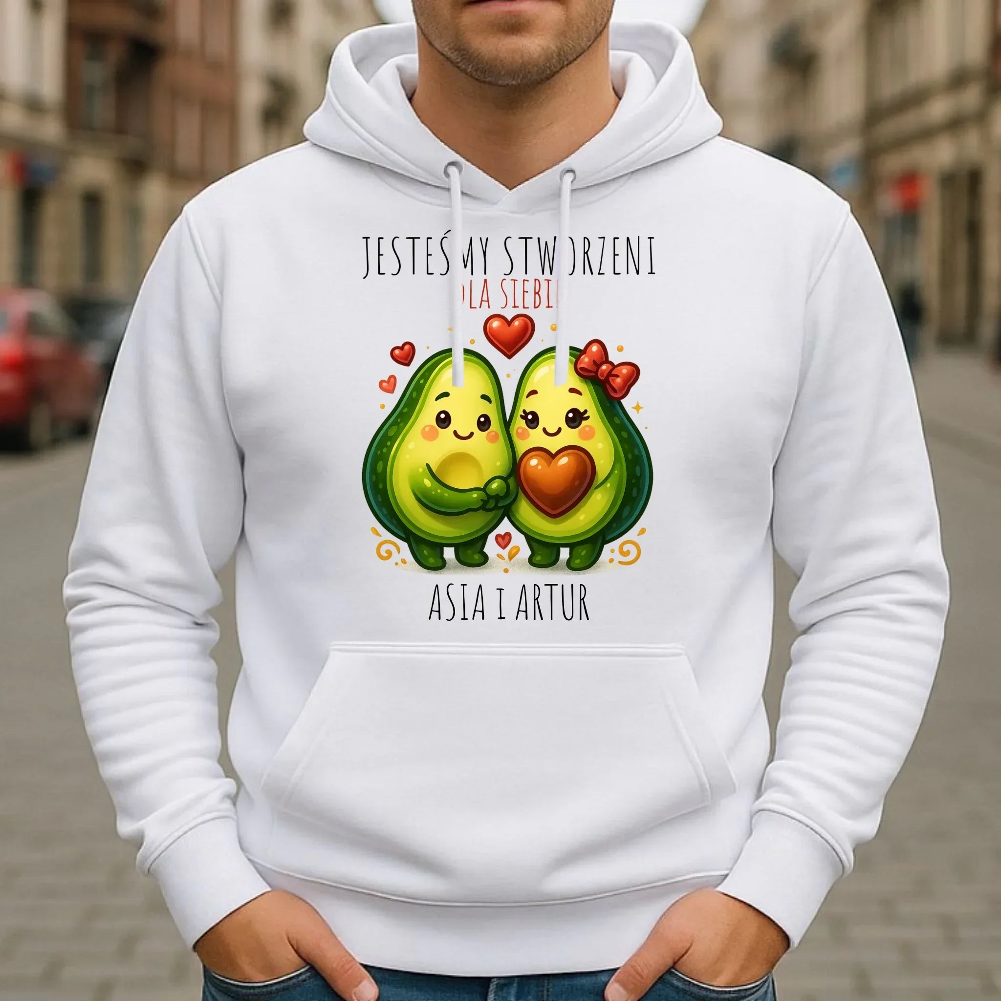 Bluza męska z kapturem - Awokado Stworzeni dla siebie - personalizowana W91 - StoryCups.pl