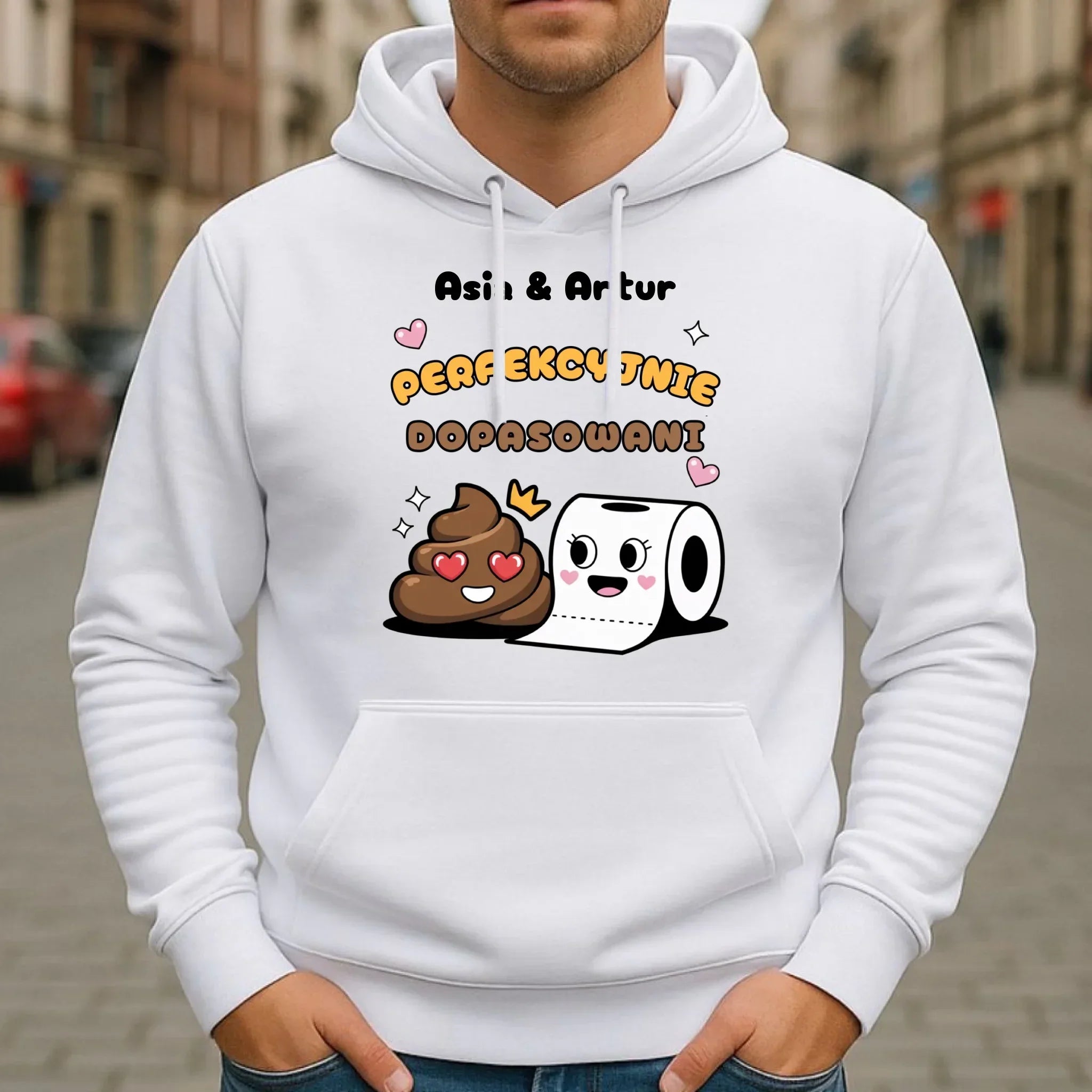 Bluza męska z kapturem - Perfekcyjnie dopasowani - personalizowana W81 - StoryCups.pl