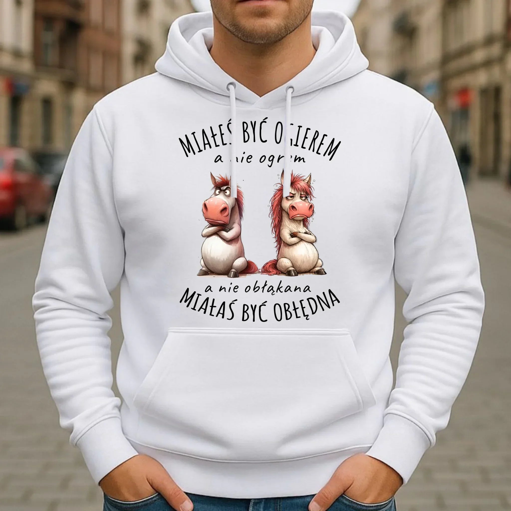 Bluza męska z kapturem - Ogier & Obłędna - śmieszna W85 - StoryCups.pl
