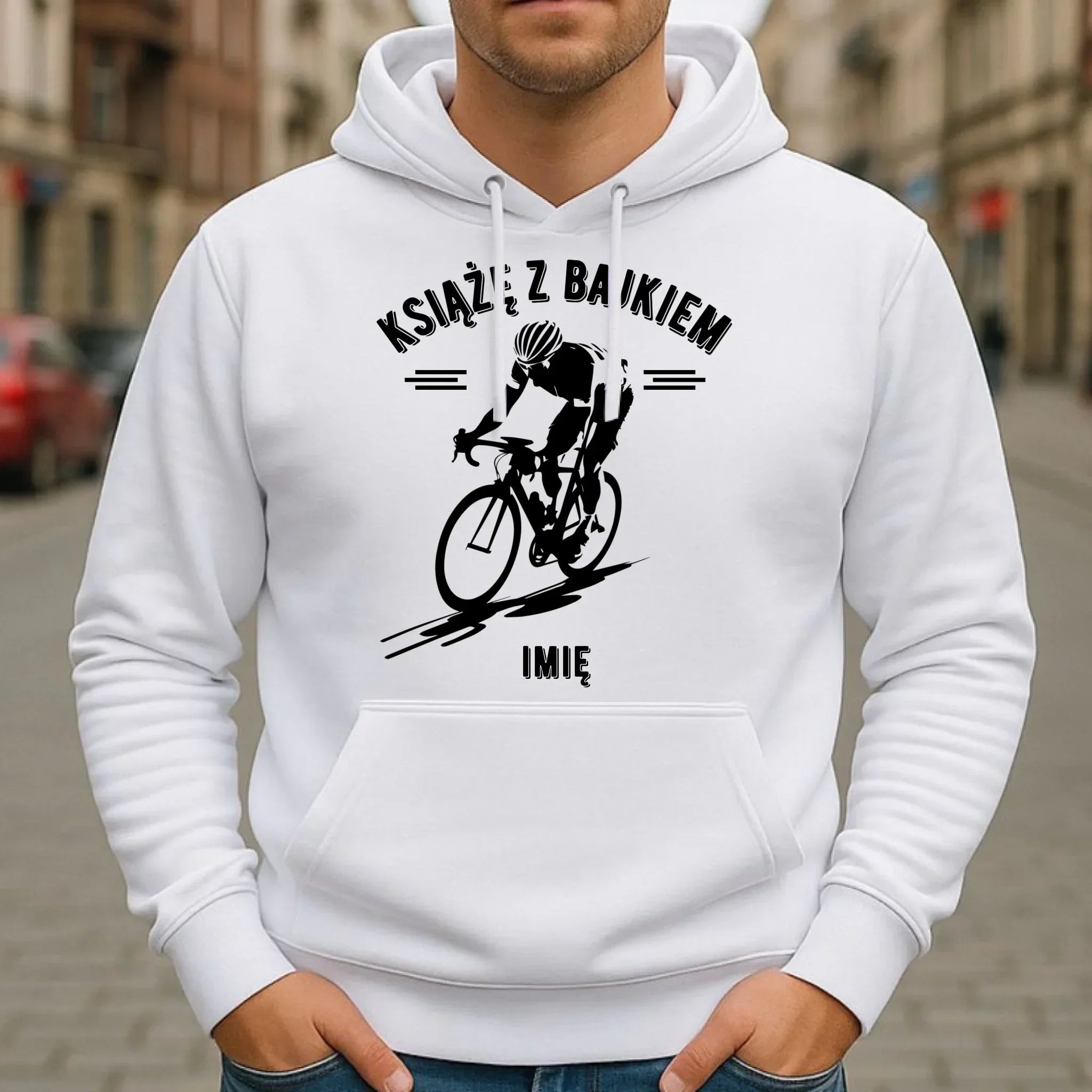 Bluza męska z kapturem dla rowerzysty - Książę z bajkiem - personalizowana HR01 - StoryCups.pl