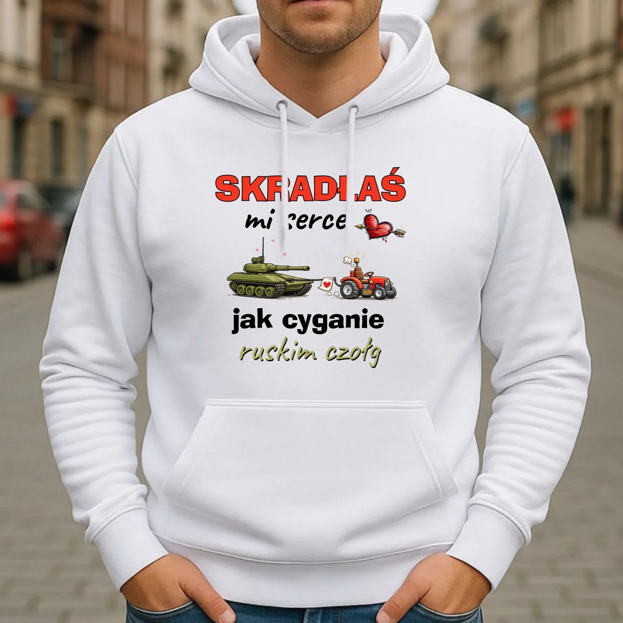 Bluza męska z kapturem - Skradłaś mi serce jak cyganie ruskim czołg W76 - StoryCups.pl