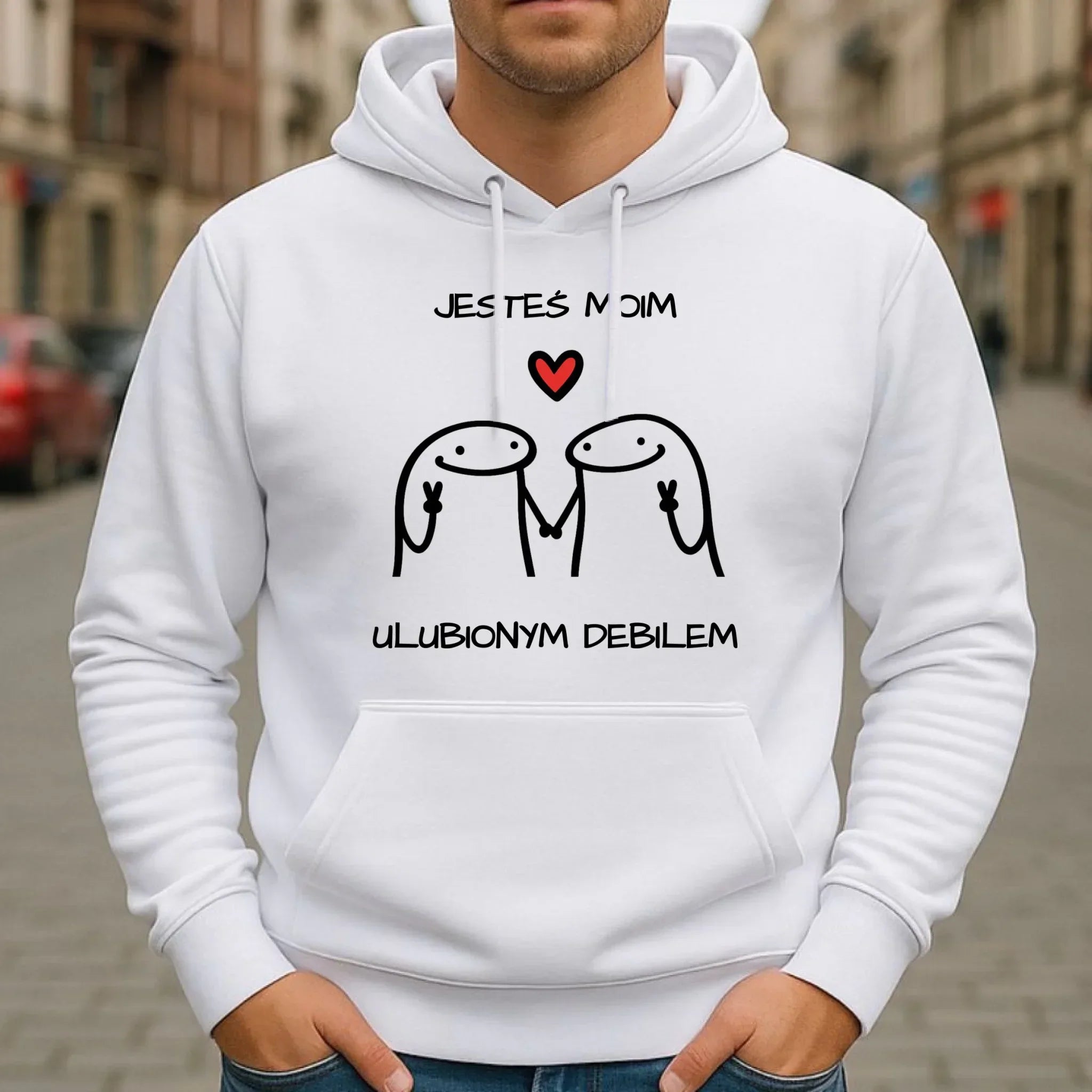 Bluza męska z kapturem - Jesteś moim ulubionym debilem W78 - StoryCups.pl