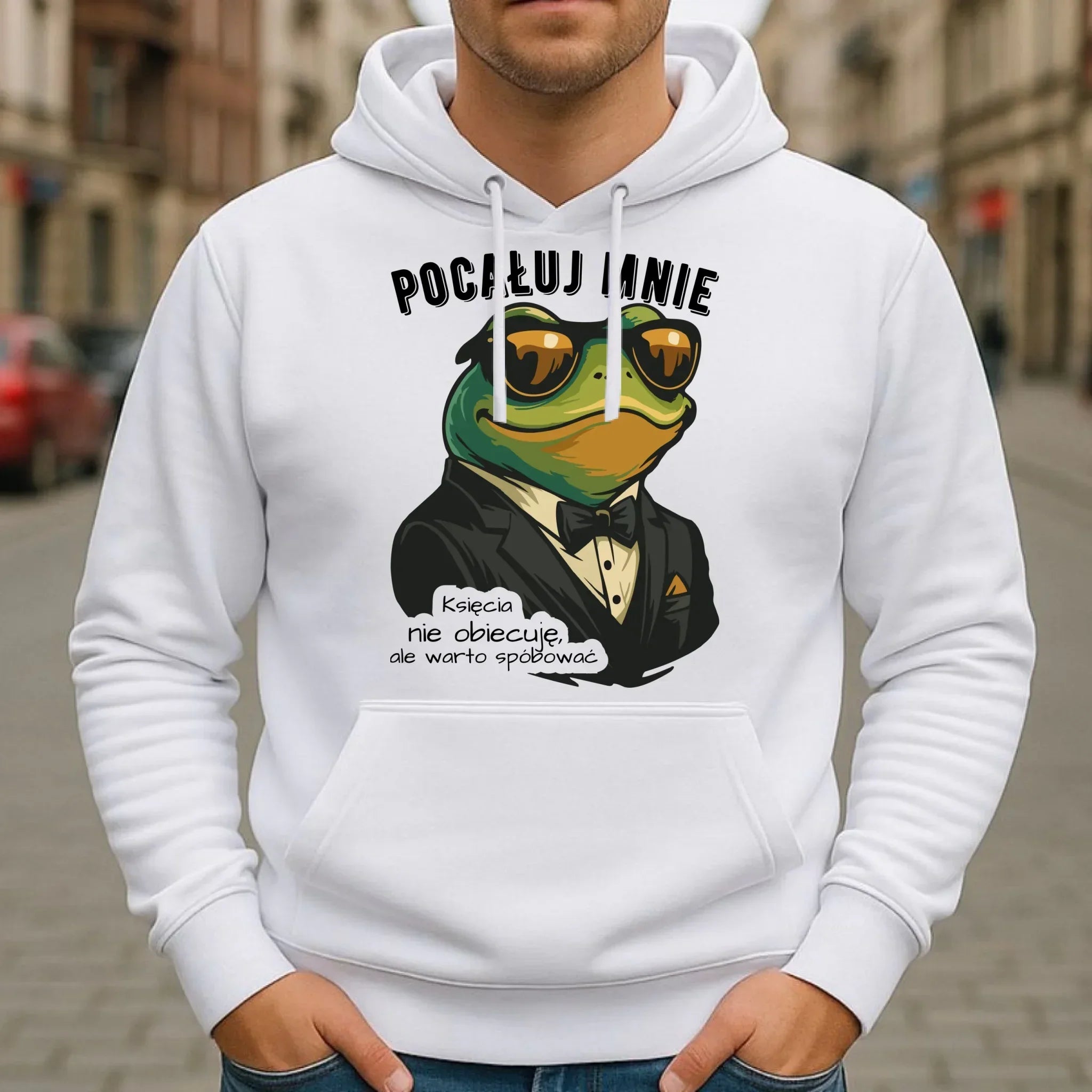 Bluza męska z kapturem - Żaba w garniturze pocałuj mnie W55 - StoryCups.pl