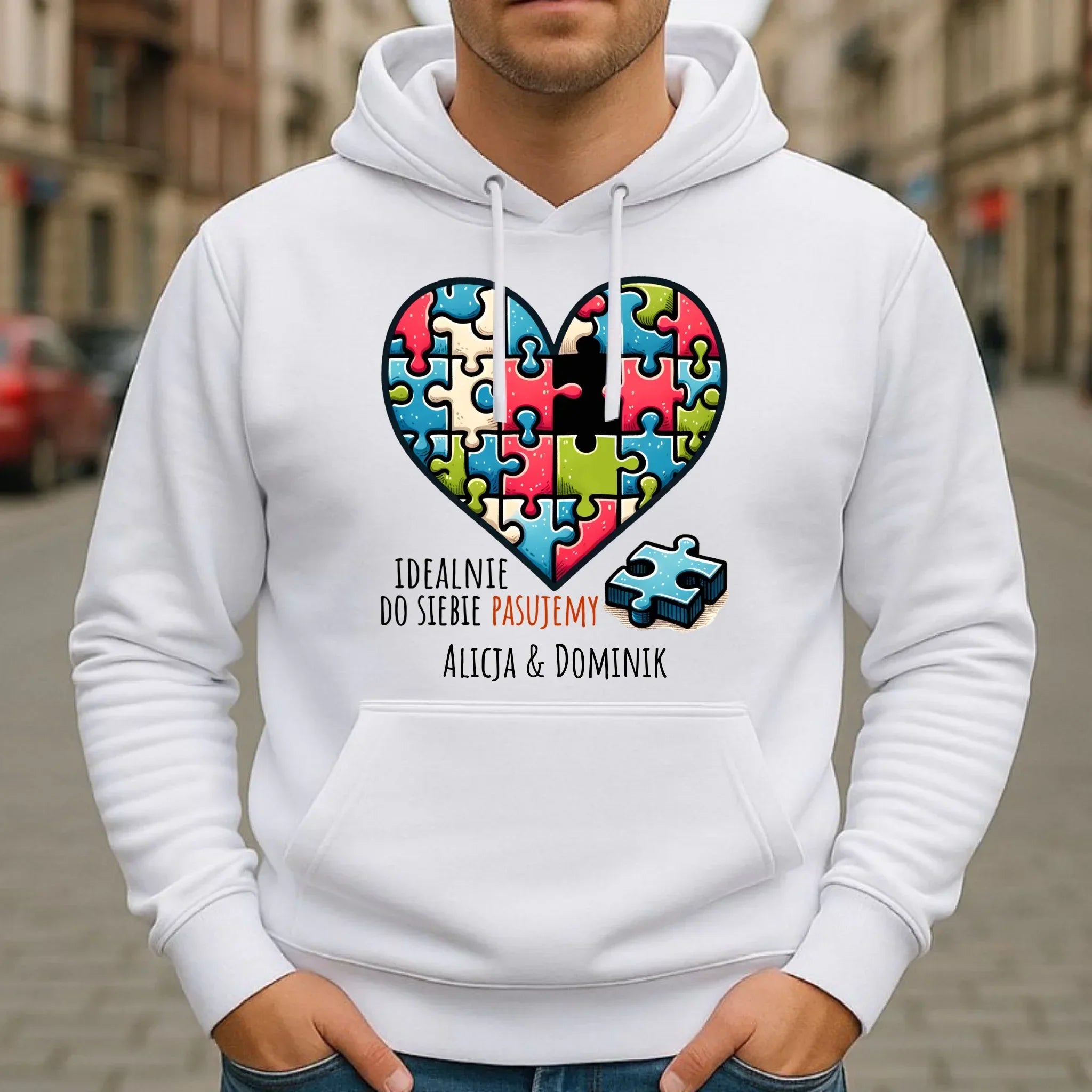 Bluza męska z kapturem - Idealnie do siebie pasujemy - personalizowana W44 - StoryCups.pl