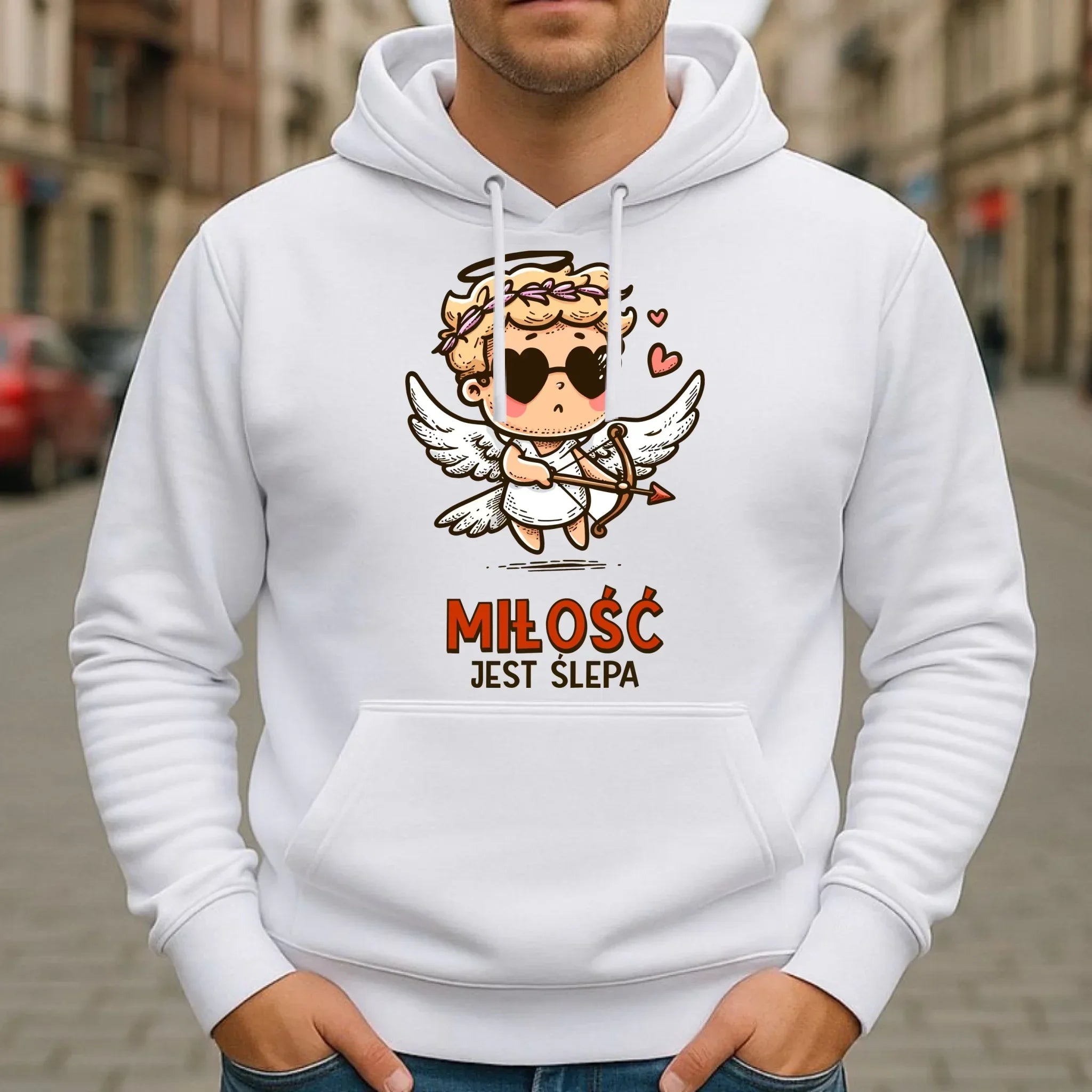 Bluza męska z kapturem - Miłość jest ślepa W48 - StoryCups.pl
