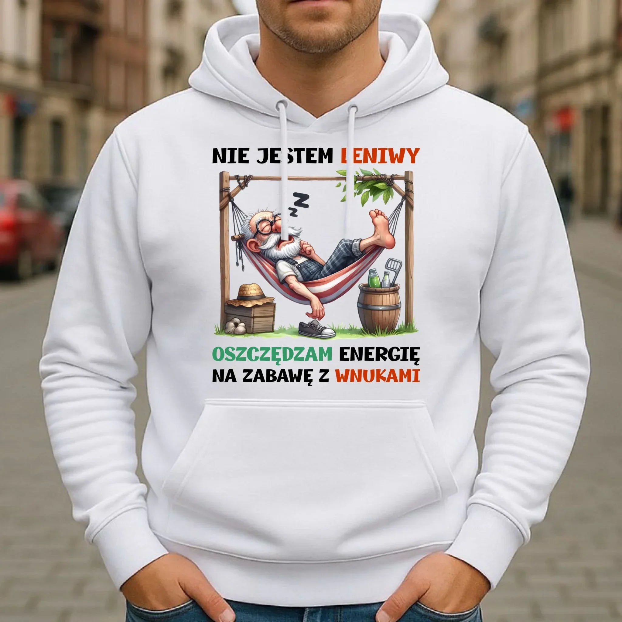 Bluza z kapturem dla dziadka - Nie jestem leniwy oszczędzam energię D39 - StoryCups.pl