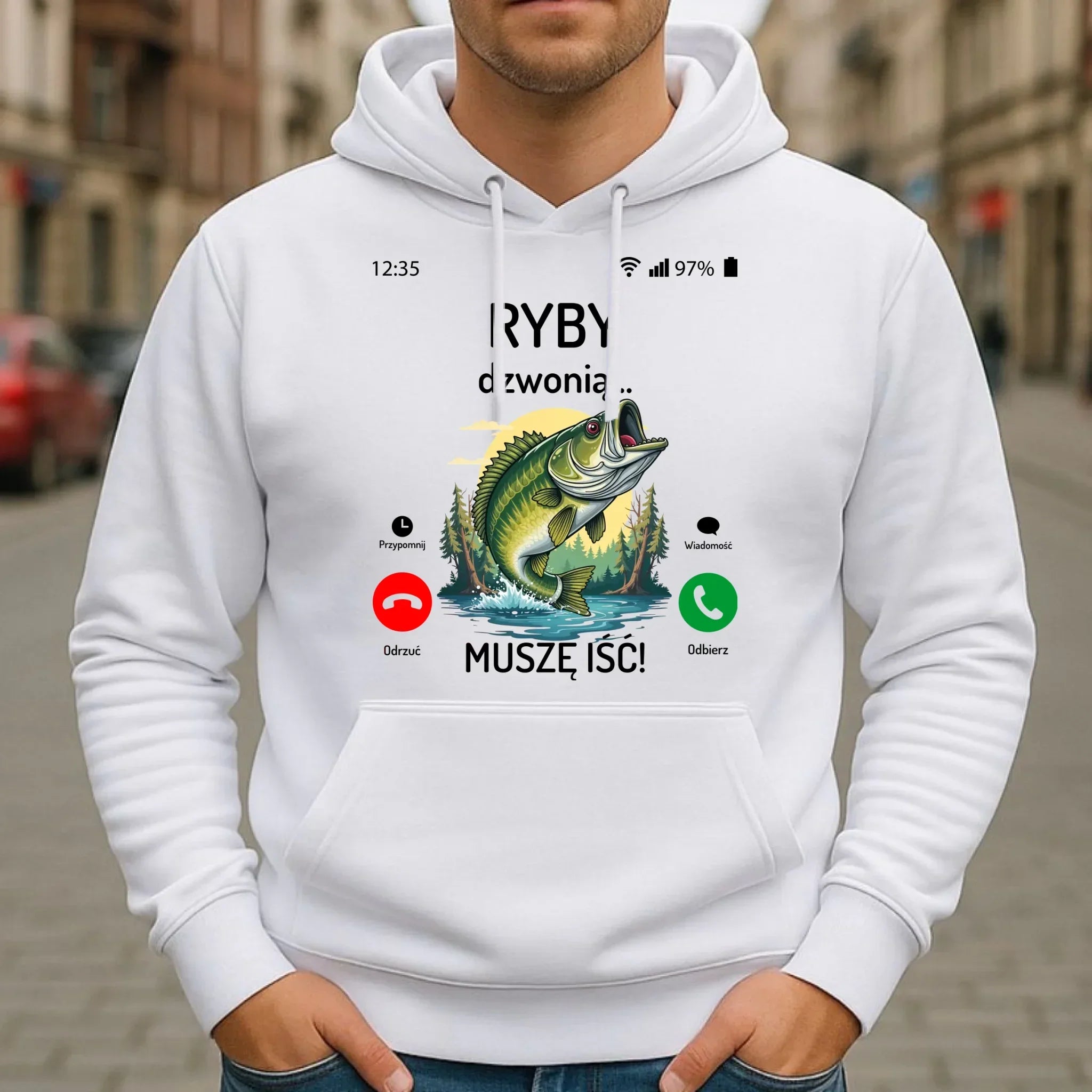 Bluza z kapturem dla dziadka wędkarza - Ryby dzwonią muszę iść D37 - StoryCups.pl