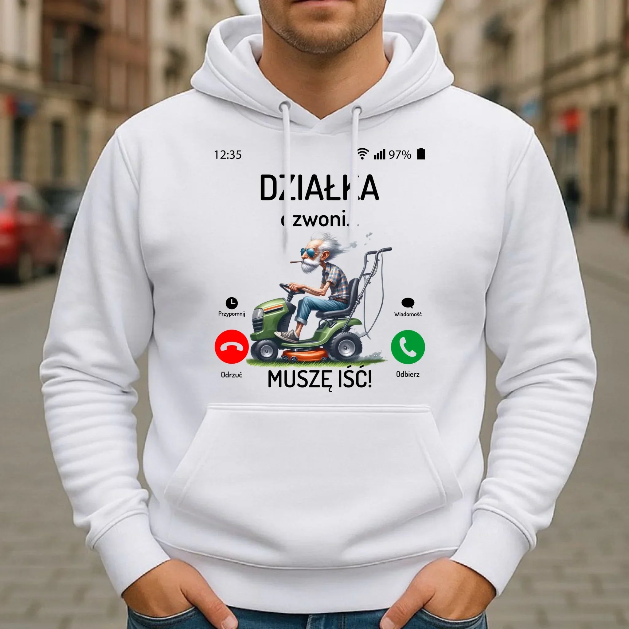 Bluza z kapturem dla dziadka - Działka dzwoni muszę iść D35 - StoryCups.pl