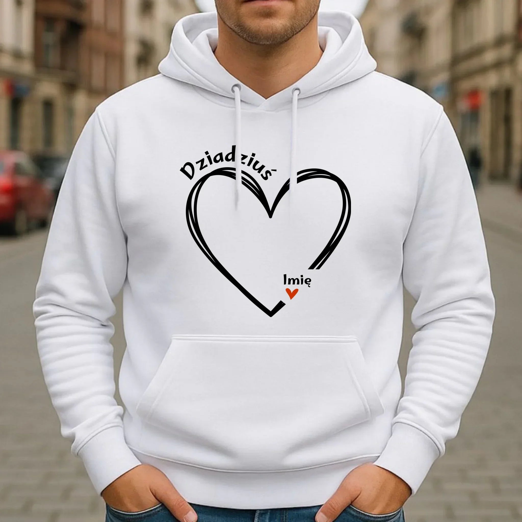 Bluza z kapturem dla dziadka - Serce z imionami wnuków 1-7 - personalizowana D26 - StoryCups.pl