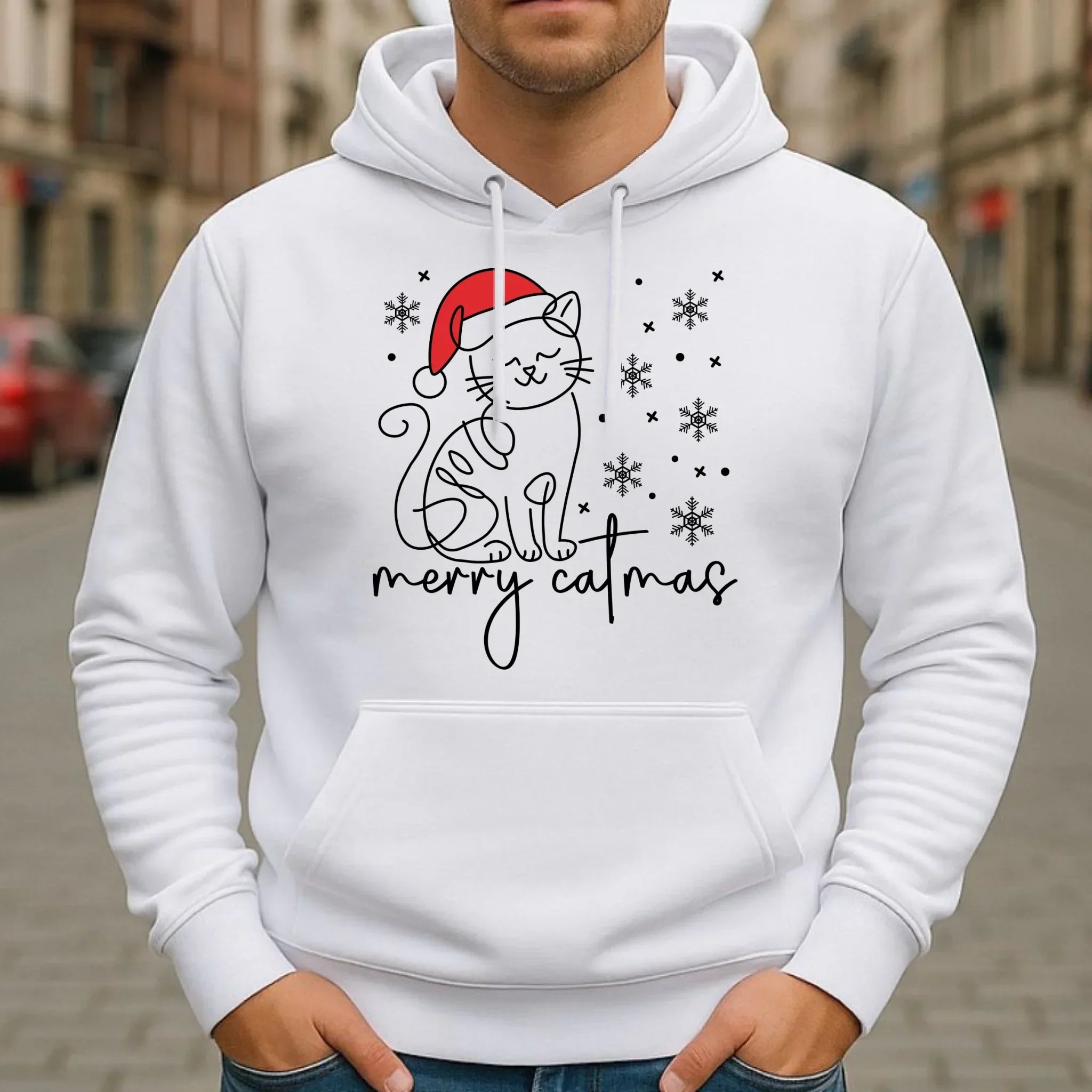 Bluza męska z kapturem świąteczna - Kot Merry catmas BN151 - StoryCups.pl