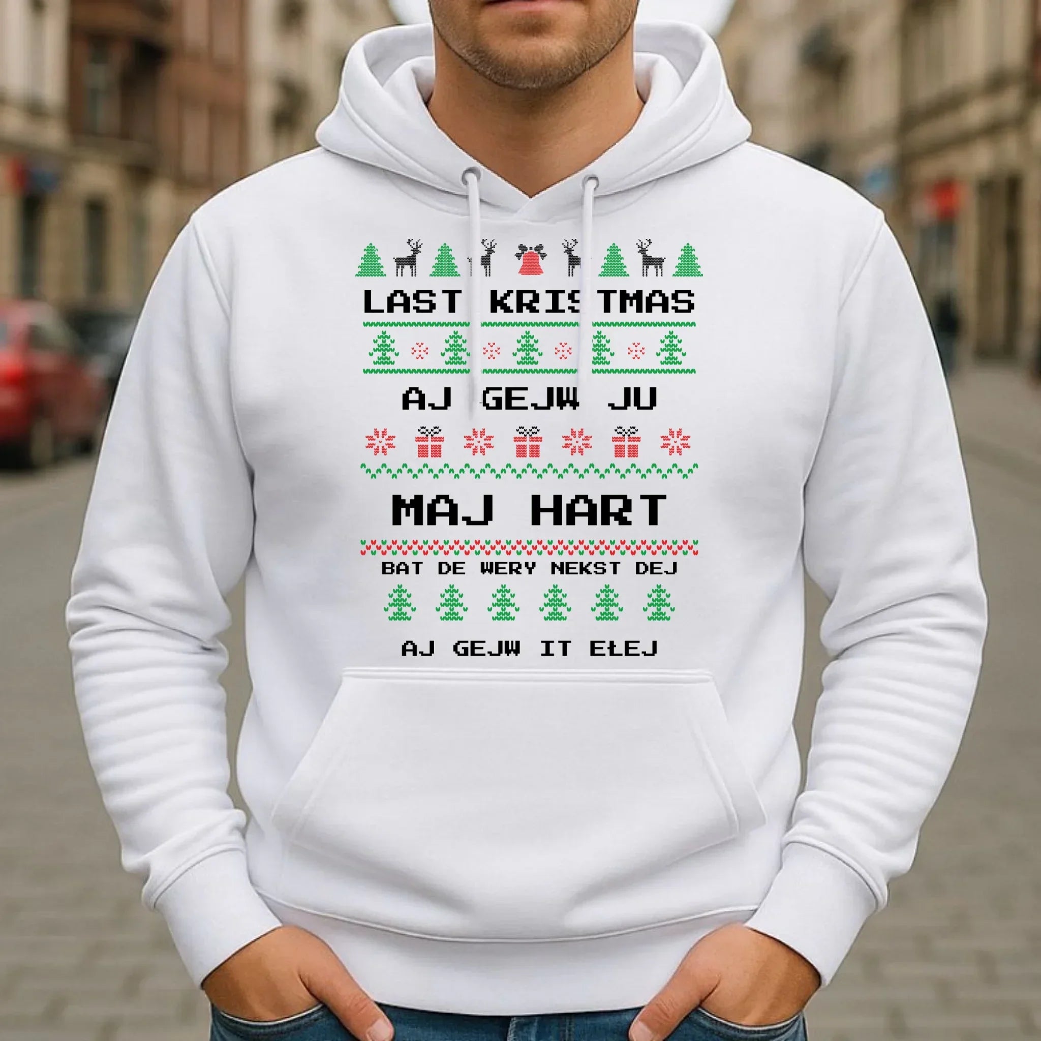 Bluza męska z kapturem świąteczna - Last kristmas aj gejw ju maj hart BN13 - StoryCups.pl