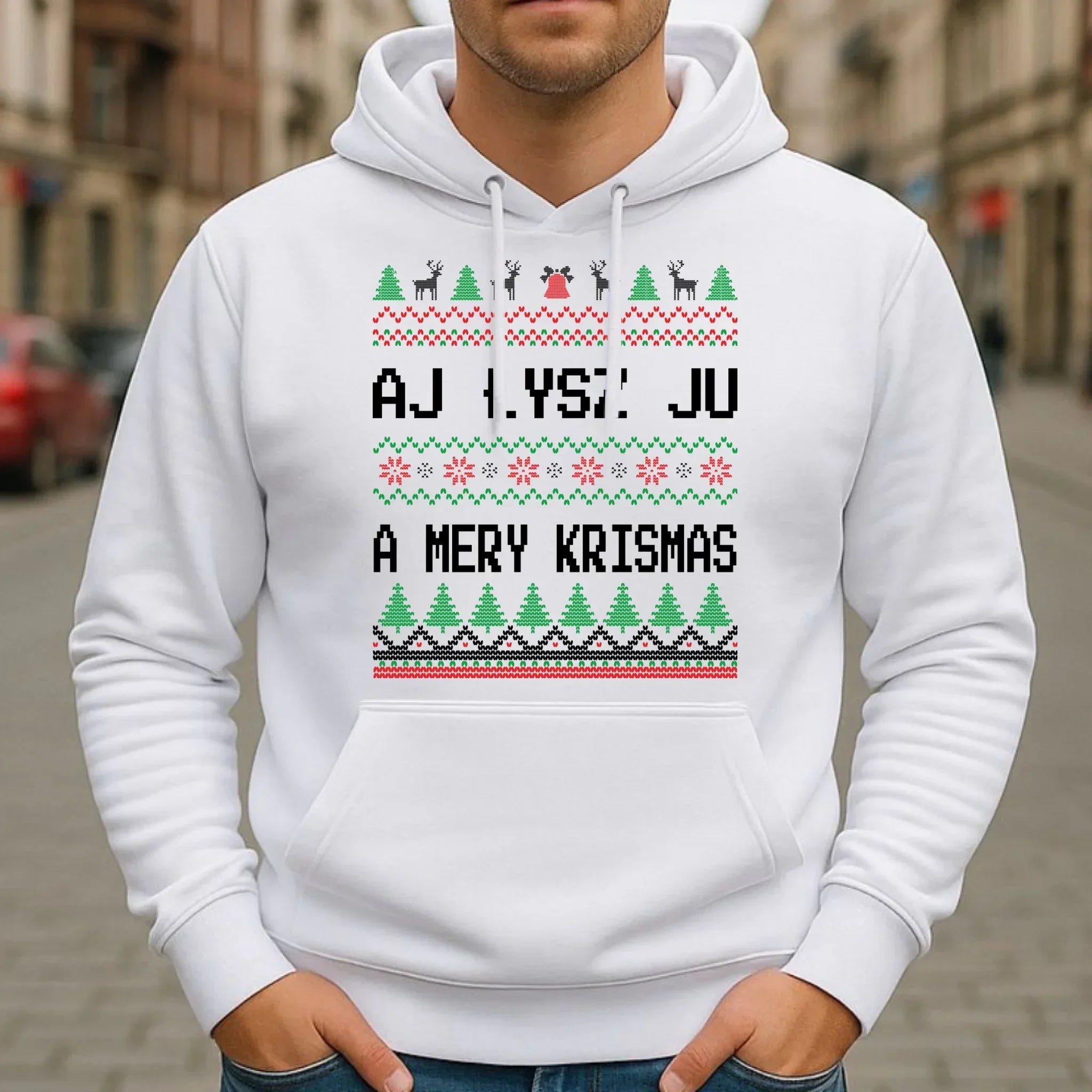 Bluza męska z kapturem świąteczna - Aj łysz ju a mery krismas BN12 - StoryCups.pl