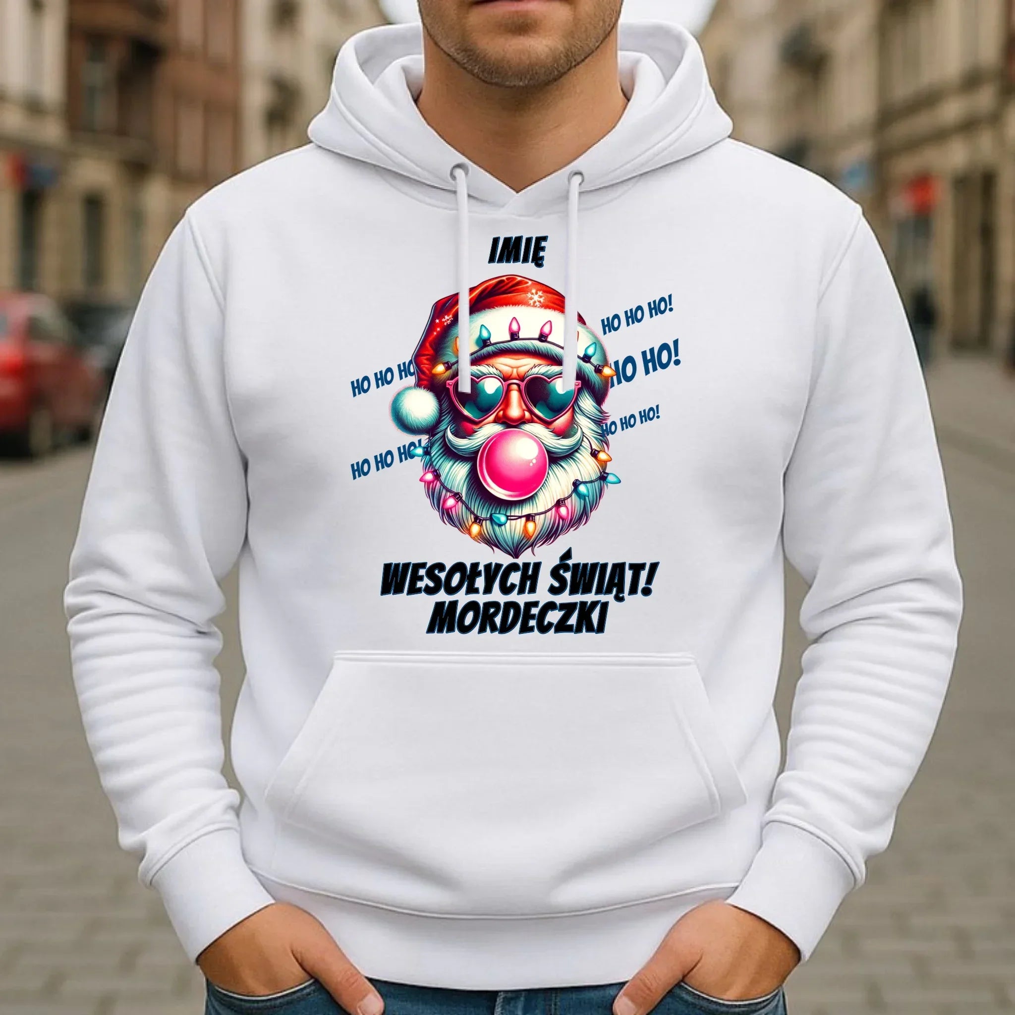 Bluza męska z kapturem świąteczna - Mikołaj Wesołych Świąt Mordeczki - personalizowana BN17 - StoryCups.pl