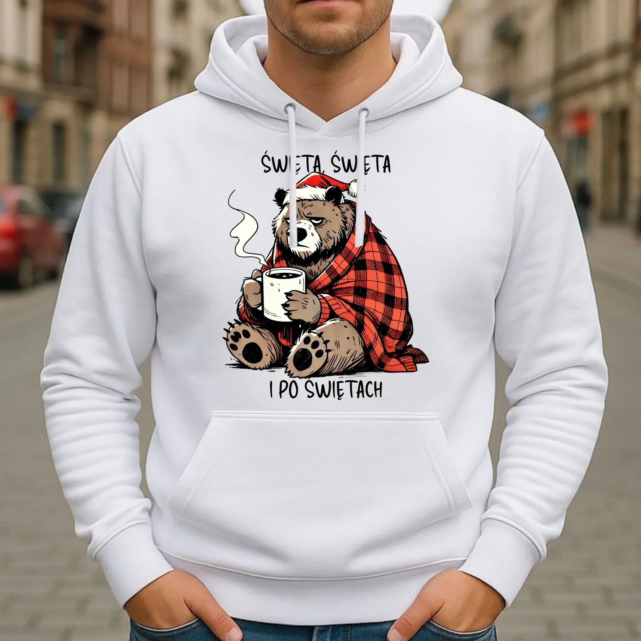 Bluza męska z kapturem świąteczna - Miś Święta, święta i po świętach BN16 - StoryCups.pl