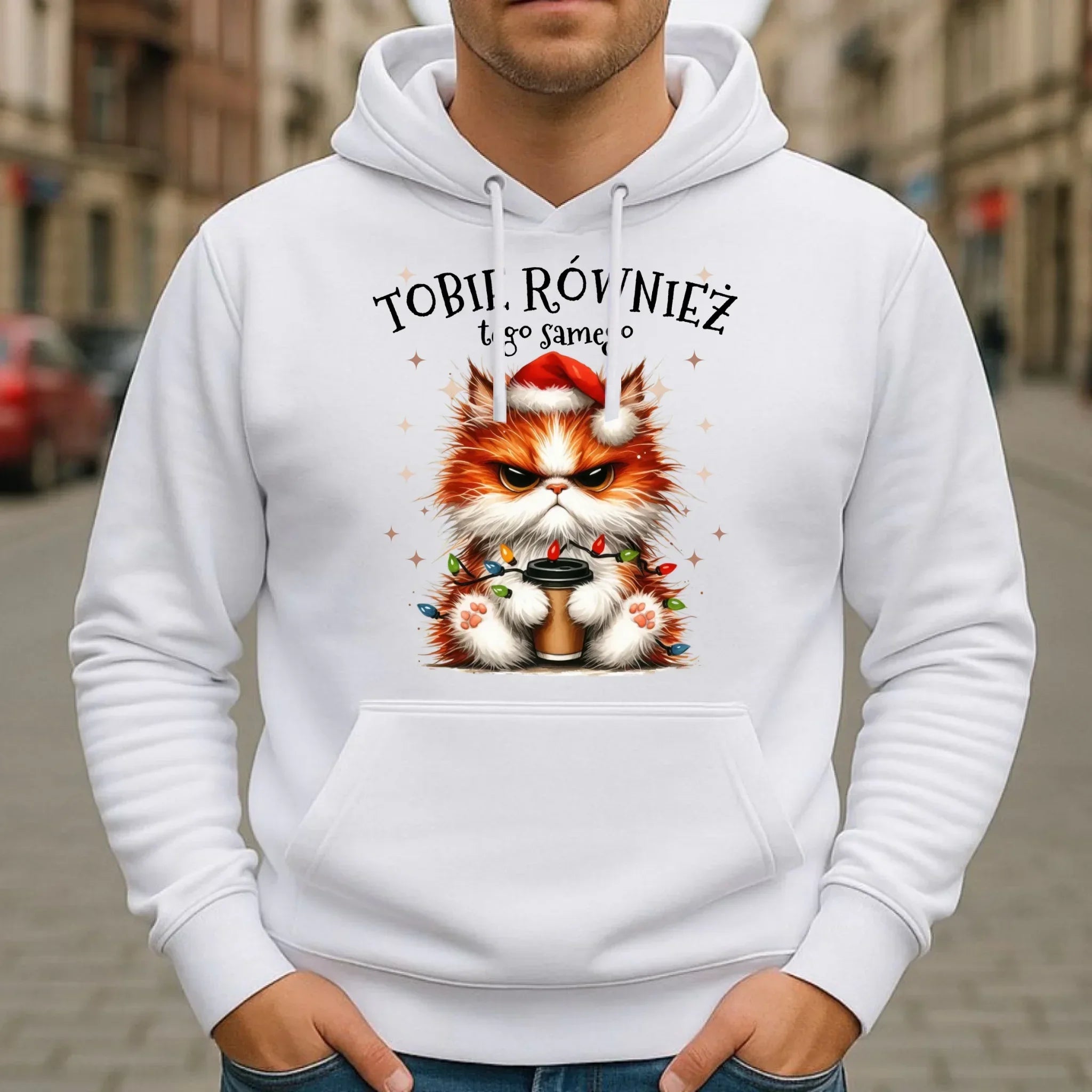 Bluza męska z kapturem świąteczna - Grumpy Cat Tobie również tego samego BN32 - StoryCups.pl