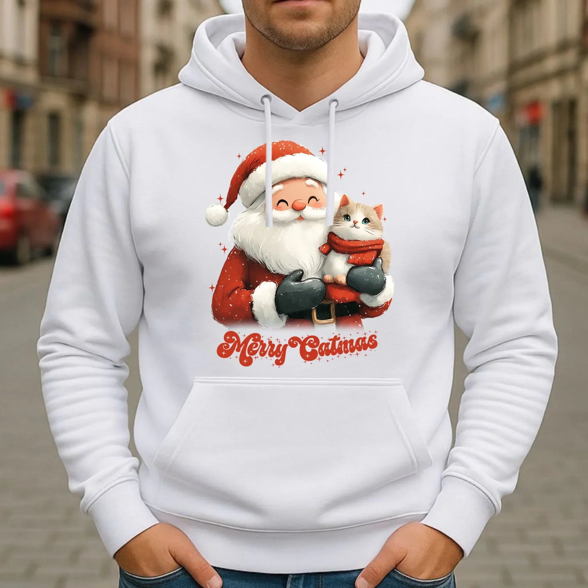 Bluza męska z kapturem świąteczna - Z kotem Merry Catmas BN38 - StoryCups.pl