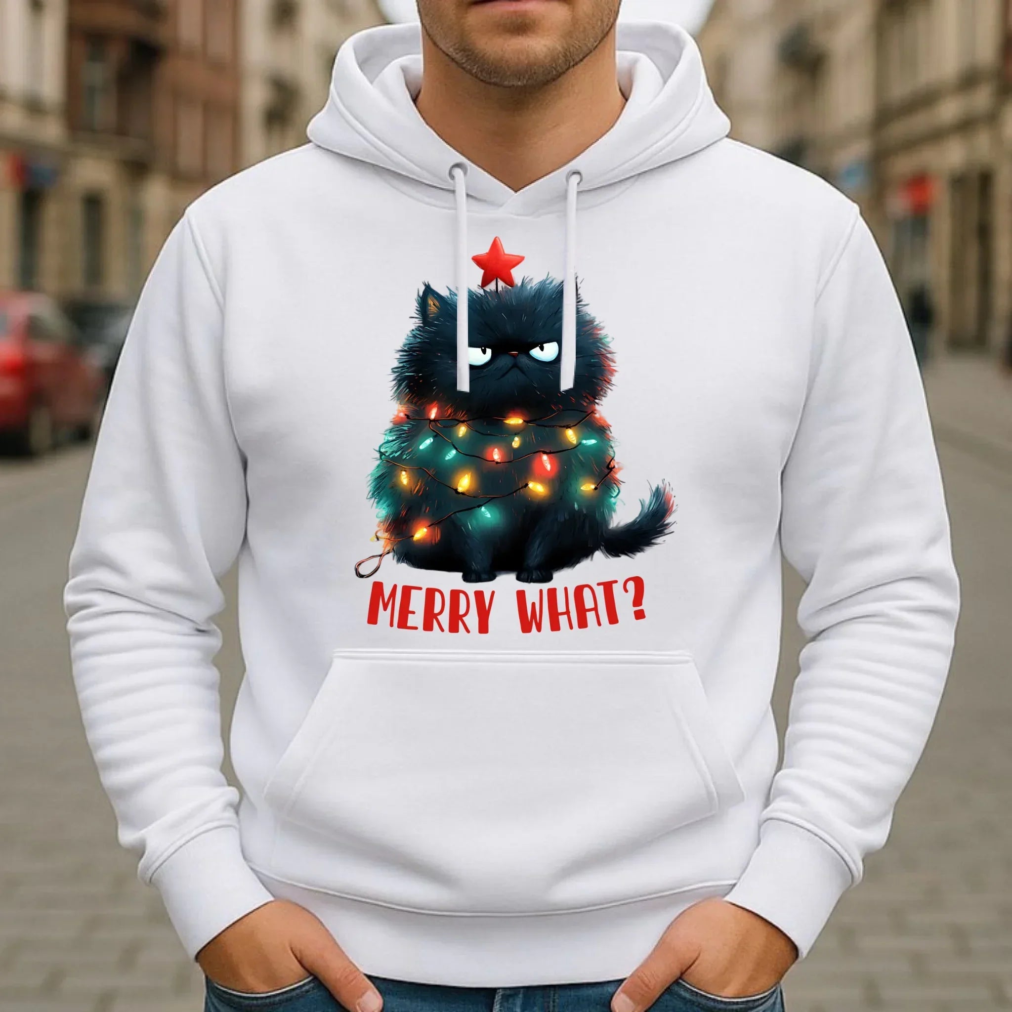 Bluza męska z kapturem świąteczna - Grumpy Cat Merry what? BN37 - StoryCups.pl