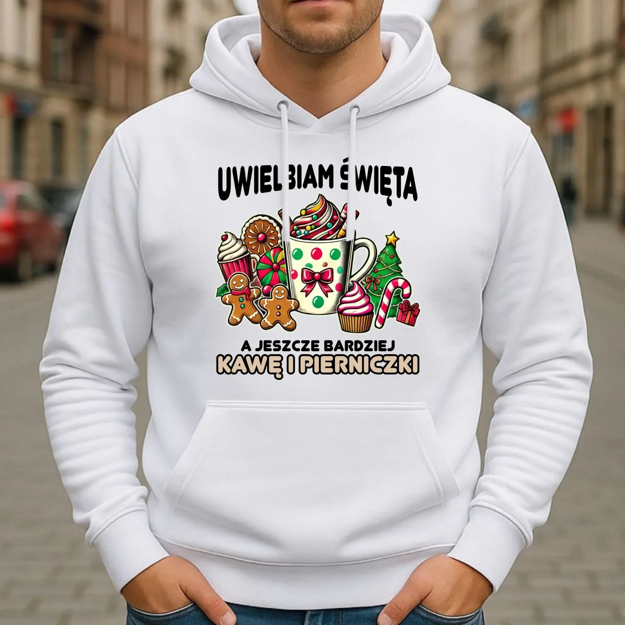 Bluza męska z kapturem świąteczna - Uwielbiam święta kawę i pierniczki BN47 - StoryCups.pl