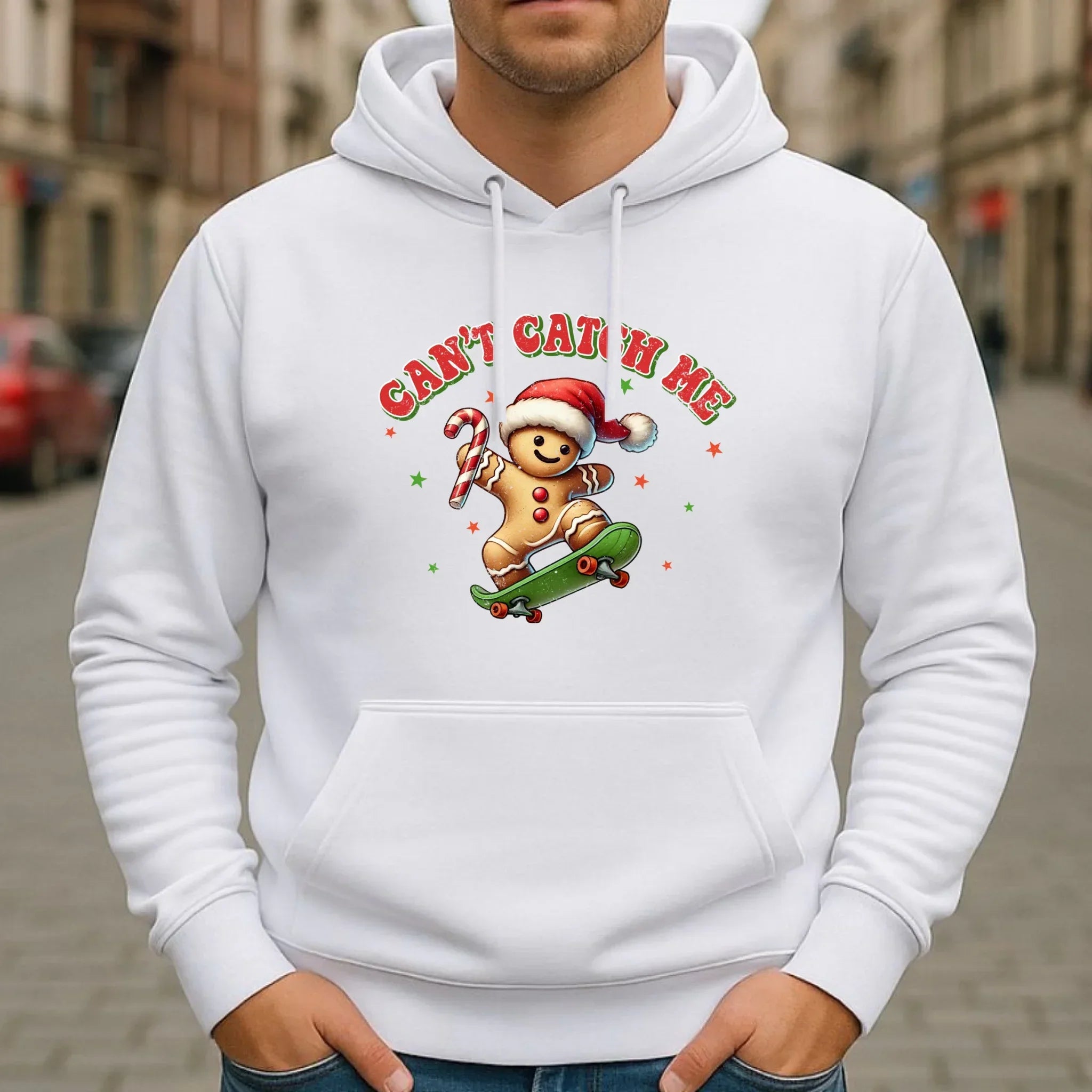 Bluza męska z kapturem świąteczna - Piernik na deskorolce Can't catch me BN45 - StoryCups.pl