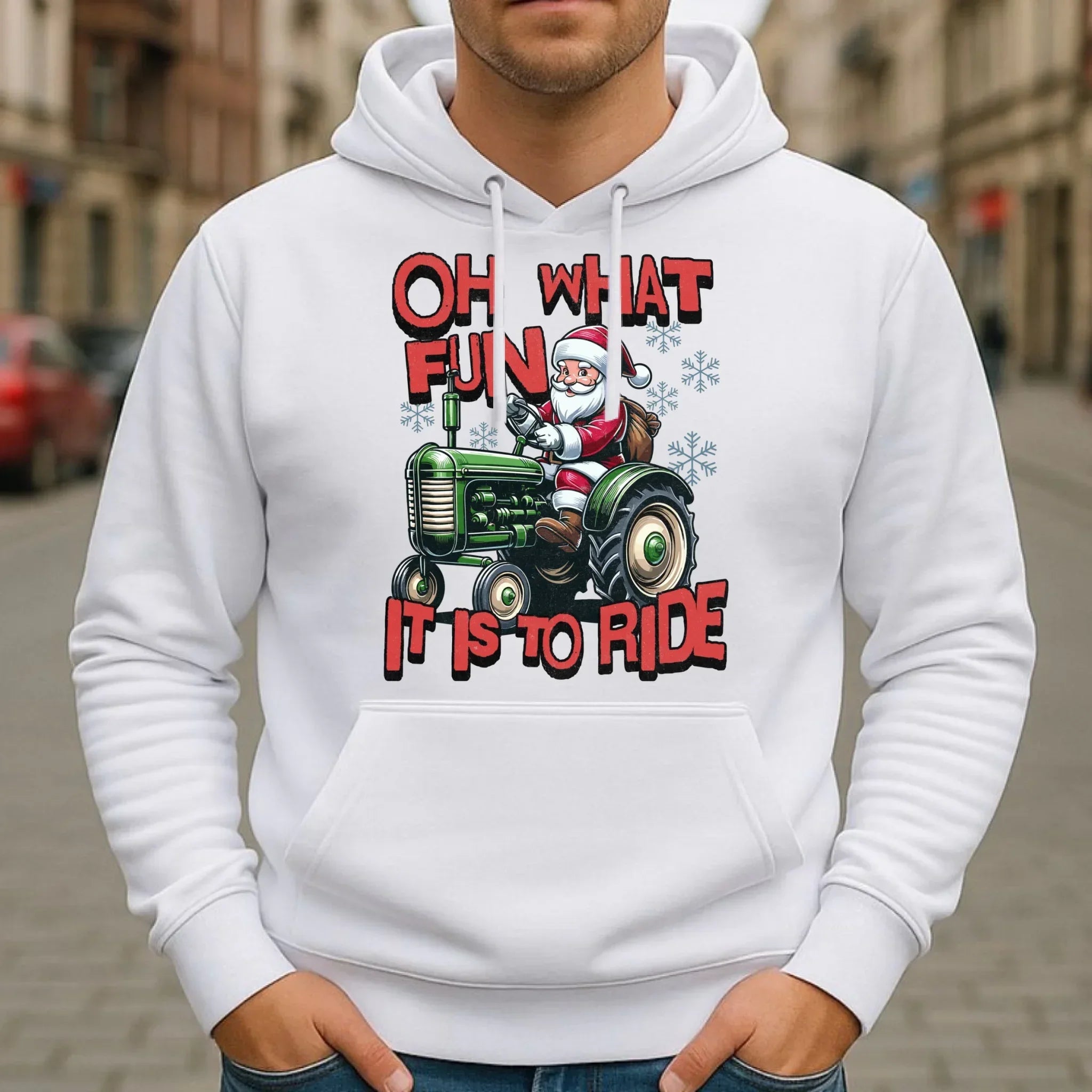 Bluza męska z kapturem świąteczna - Mikołaj na traktorze - Oh what fun BN48 - StoryCups.pl