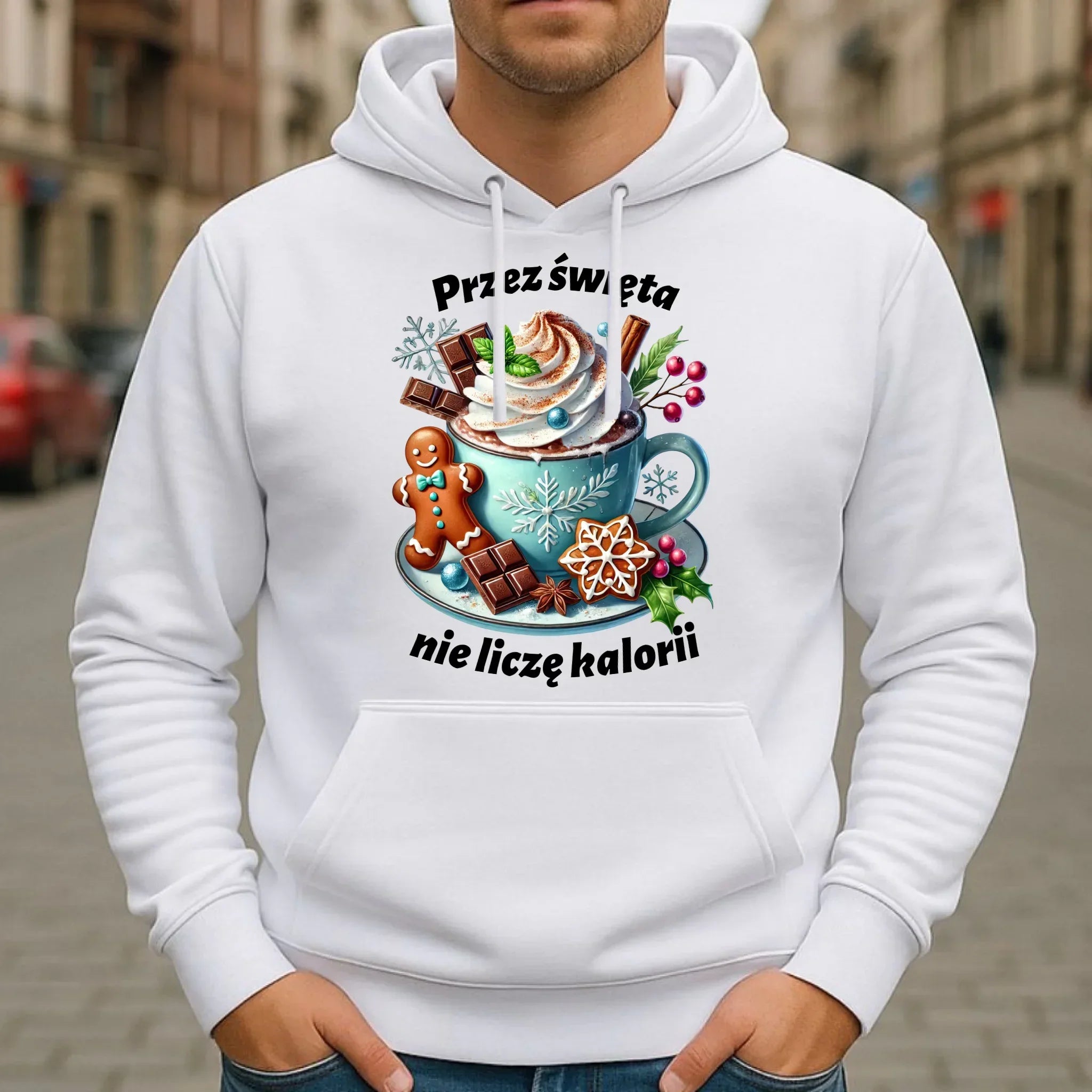 Bluza męska z kapturem świąteczna - Przez święta nie liczę kalorii BN31 - StoryCups.pl