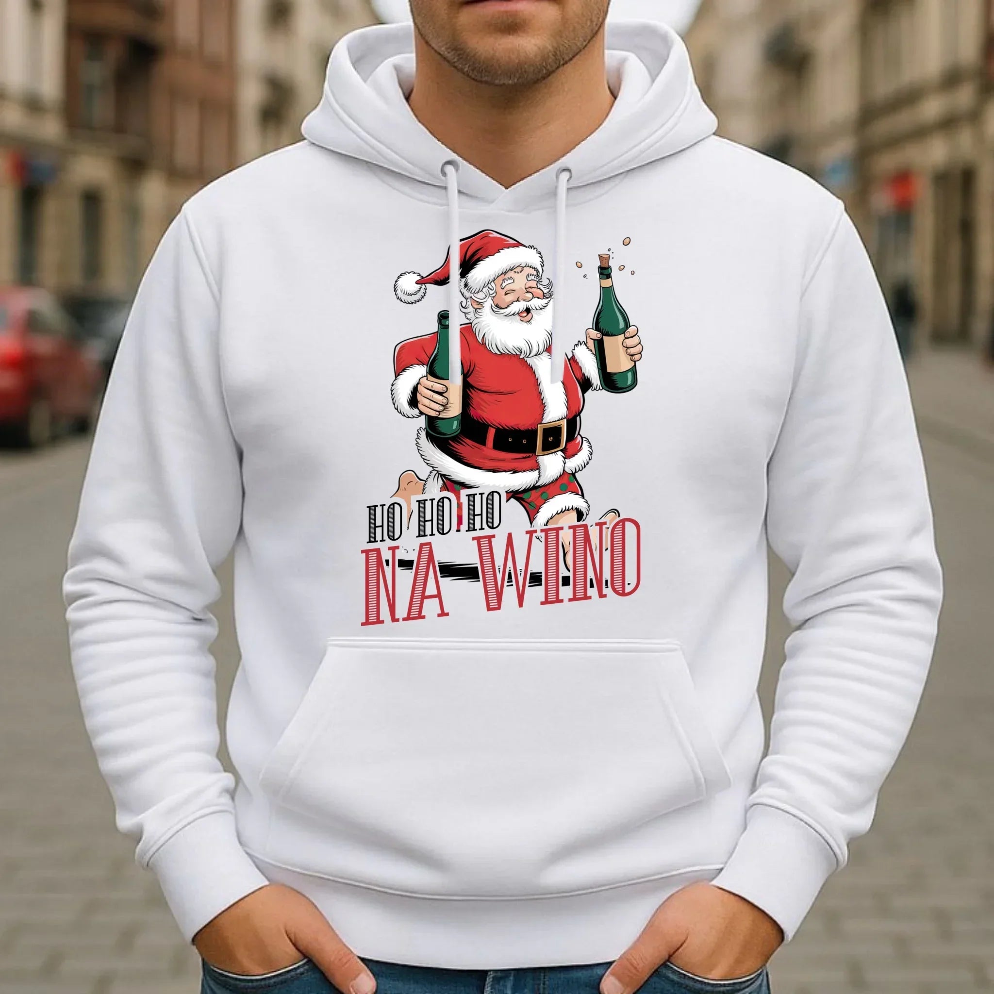 Bluza męska z kapturem świąteczna - Mikołaj Ho ho ho na wino BN61 - StoryCups.pl