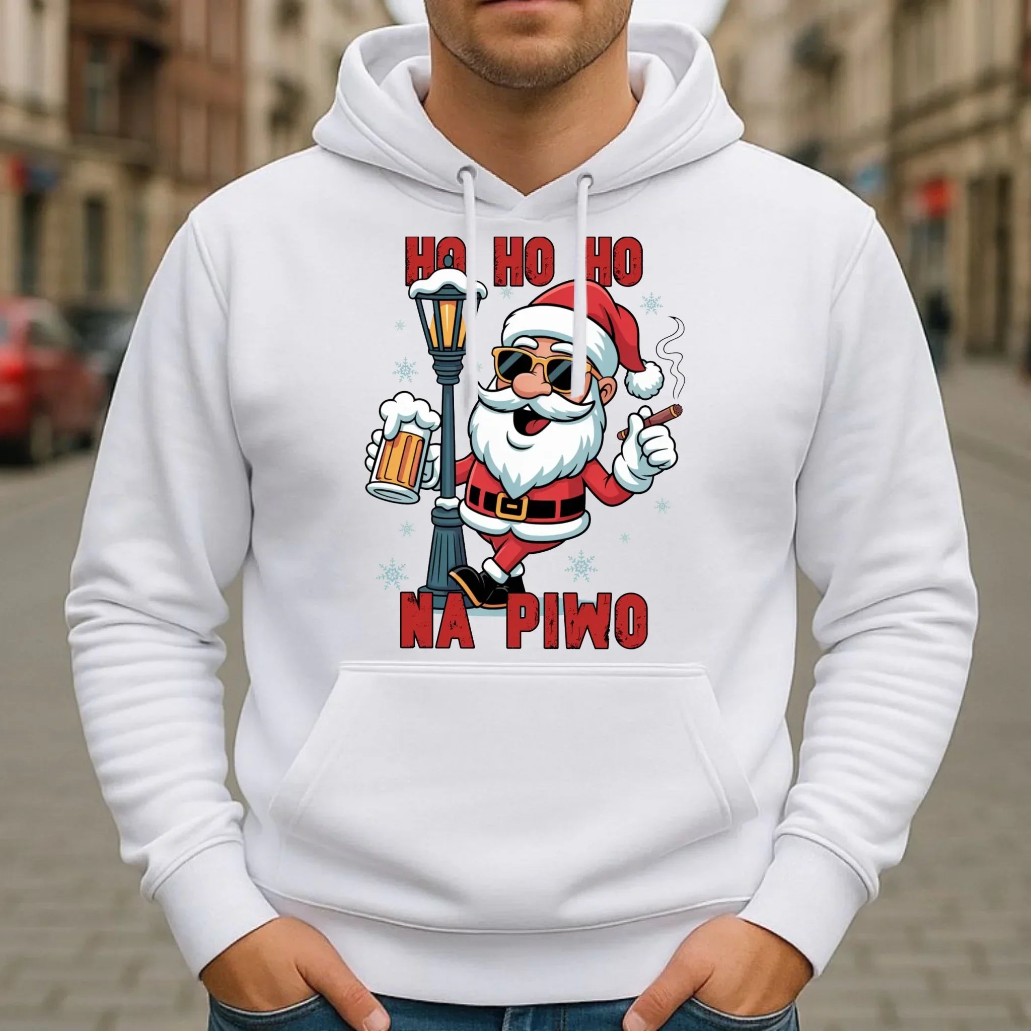 Bluza męska z kapturem świąteczna - Mikołaj Ho ho ho na piwo BN64 - StoryCups.pl