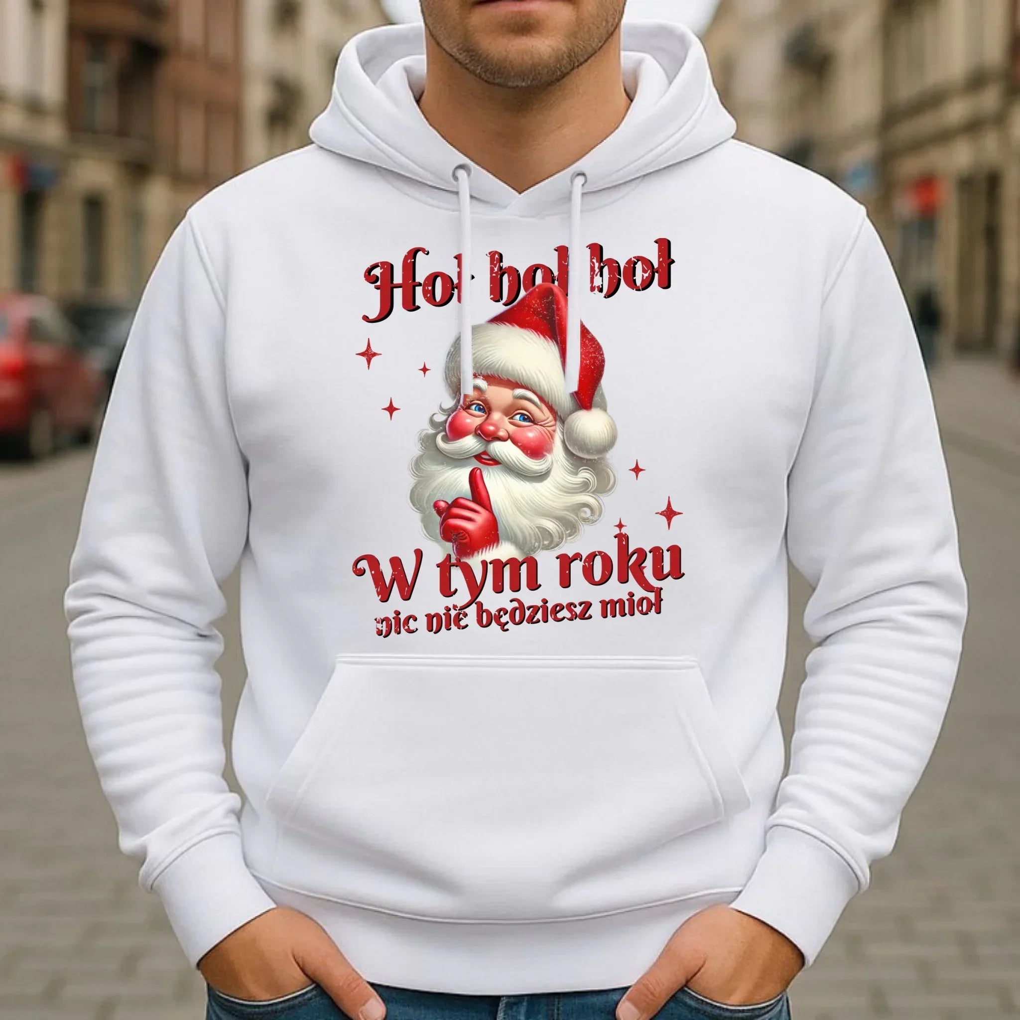 Bluza męska z kapturem świąteczna - Mikołaj Hoł hoł nic nie będziesz mioł BN66 - StoryCups.pl