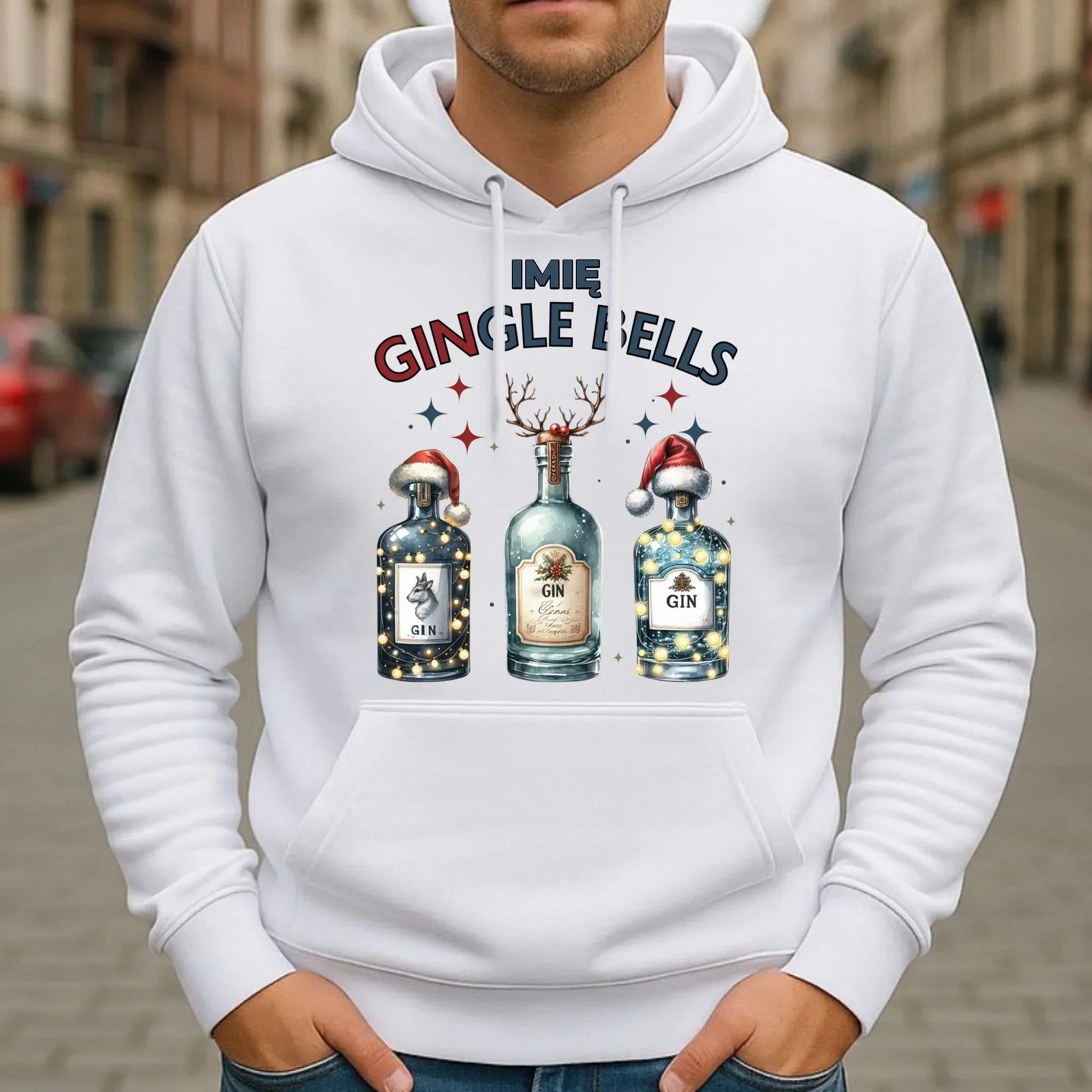 Bluza męska z kapturem świąteczna - Gin Gingle bells - personalizowana BN68 - StoryCups.pl