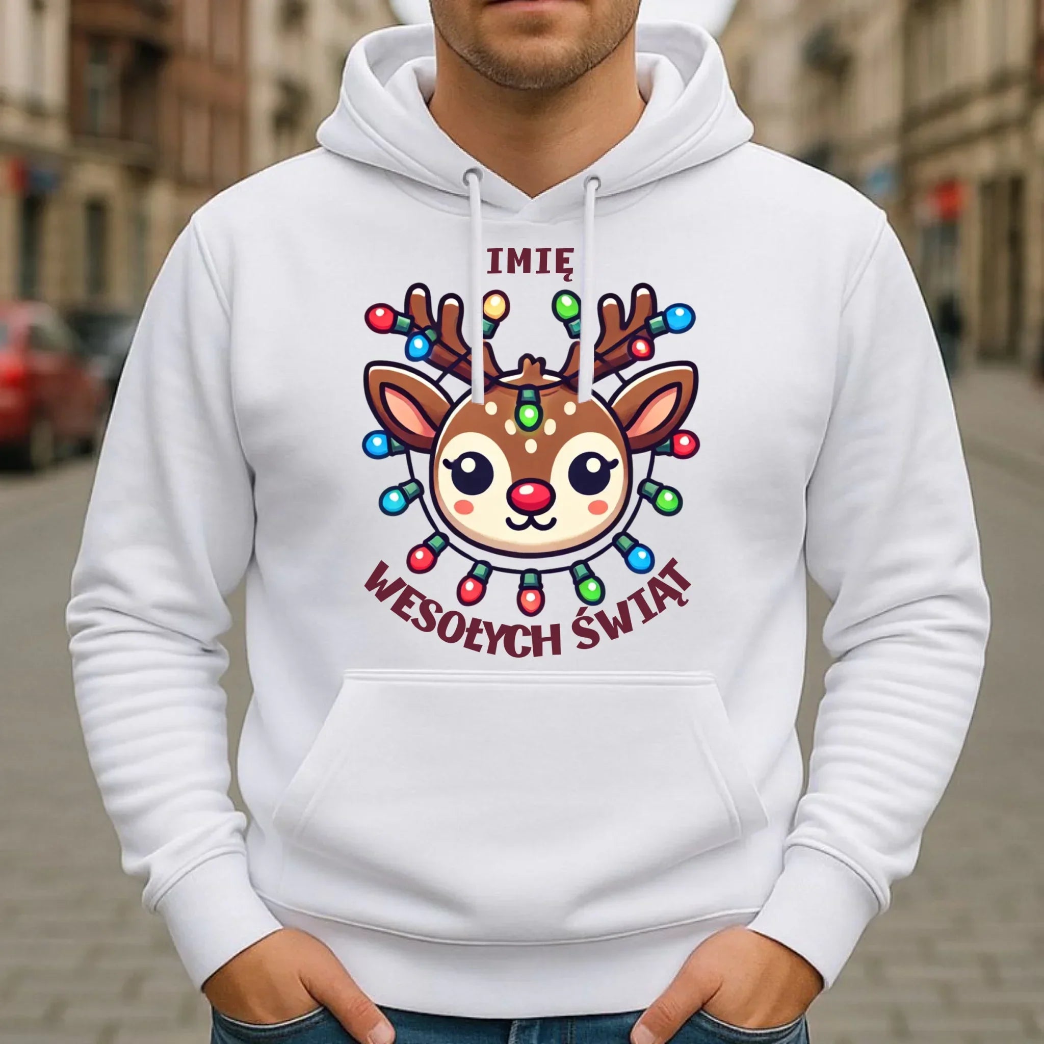 Bluza męska z kapturem świąteczna - Renifer Wesołych Świąt - personalizowana BN72