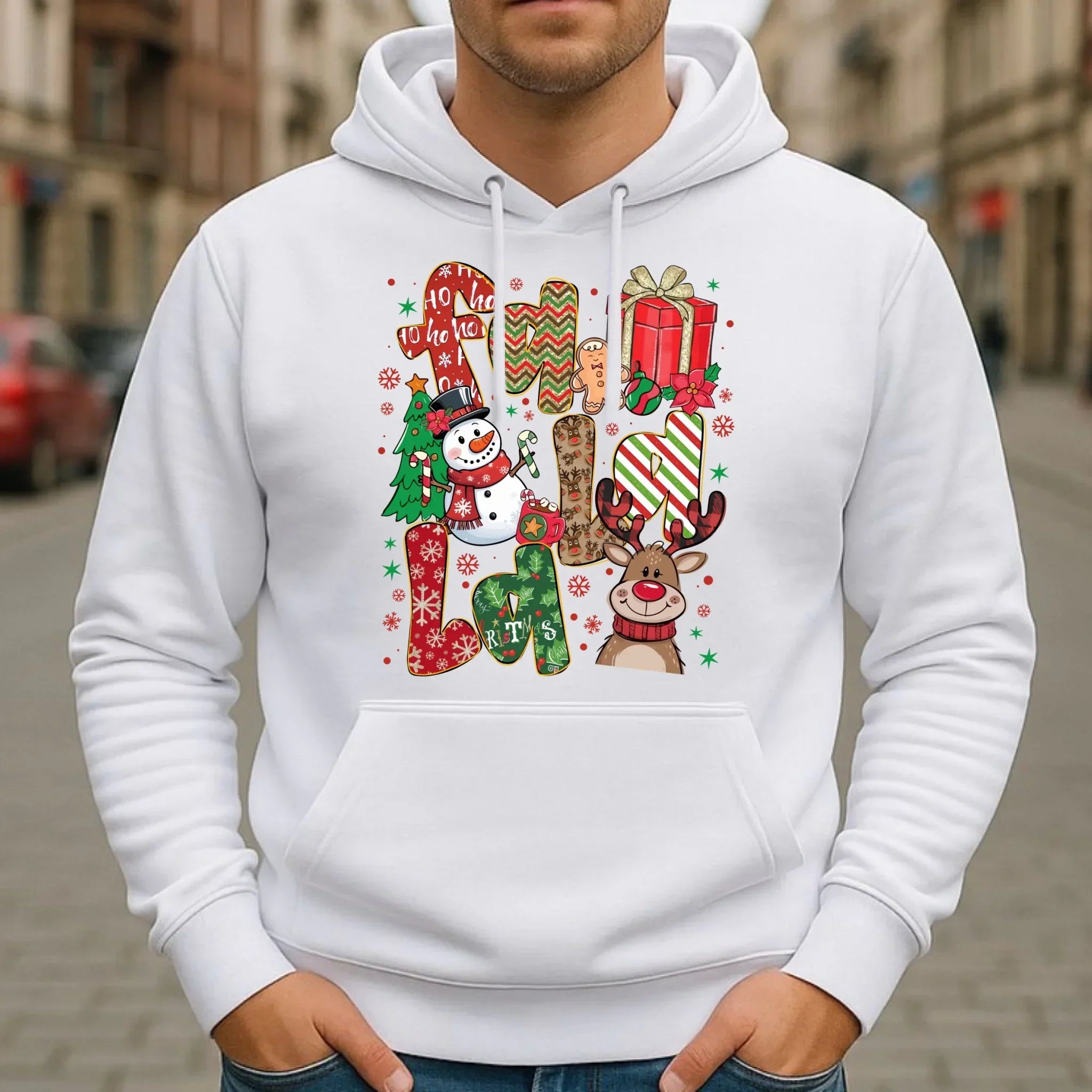 Bluza męska z kapturem świąteczna - Fa la la BN71 - StoryCups.pl