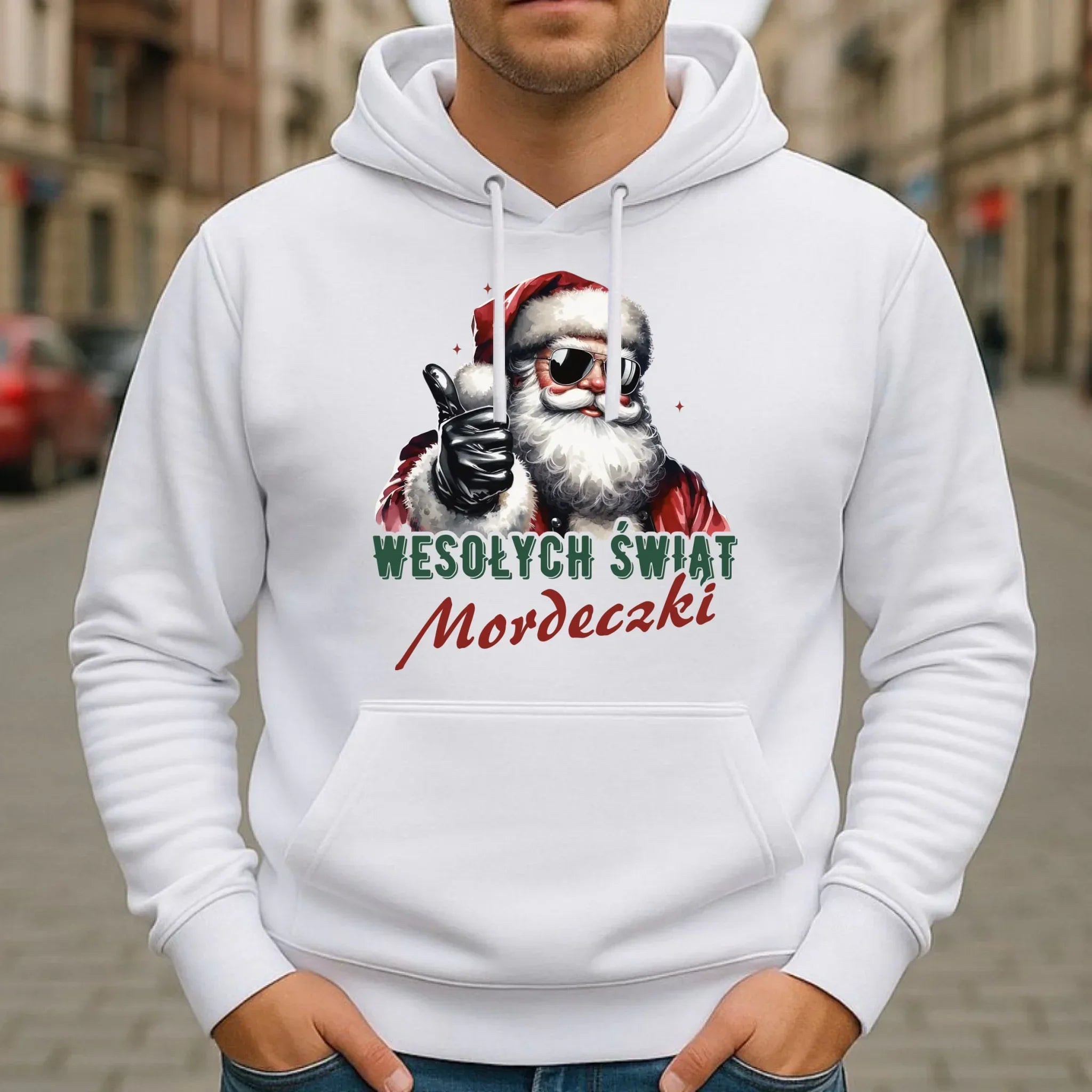 Bluza męska z kapturem świąteczna - Mikołaj Wesołych Świąt mordeczki BN65 - StoryCups.pl