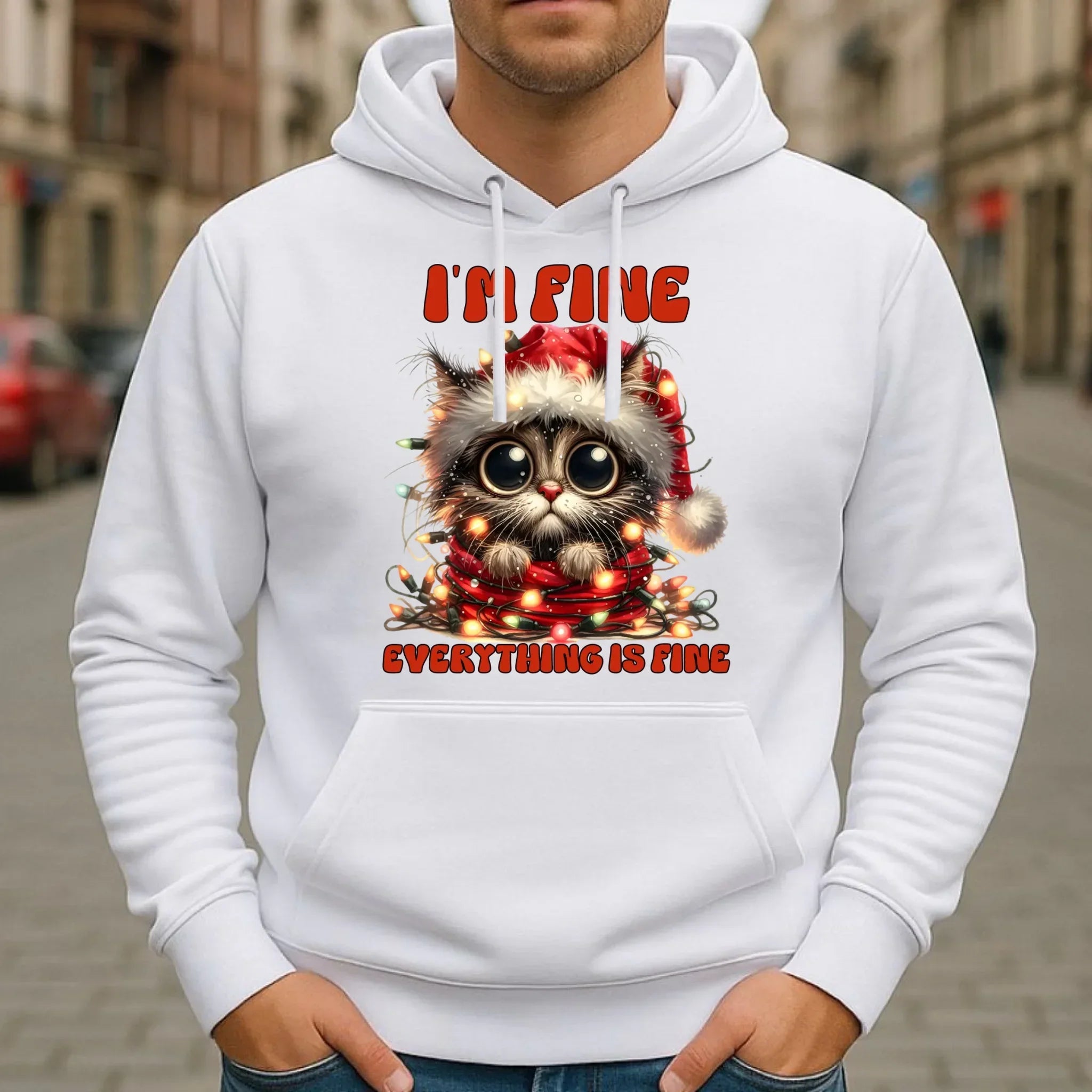 Bluza męska z kapturem świąteczna - Kotek I'm fine everything is fine BN67 - StoryCups.pl