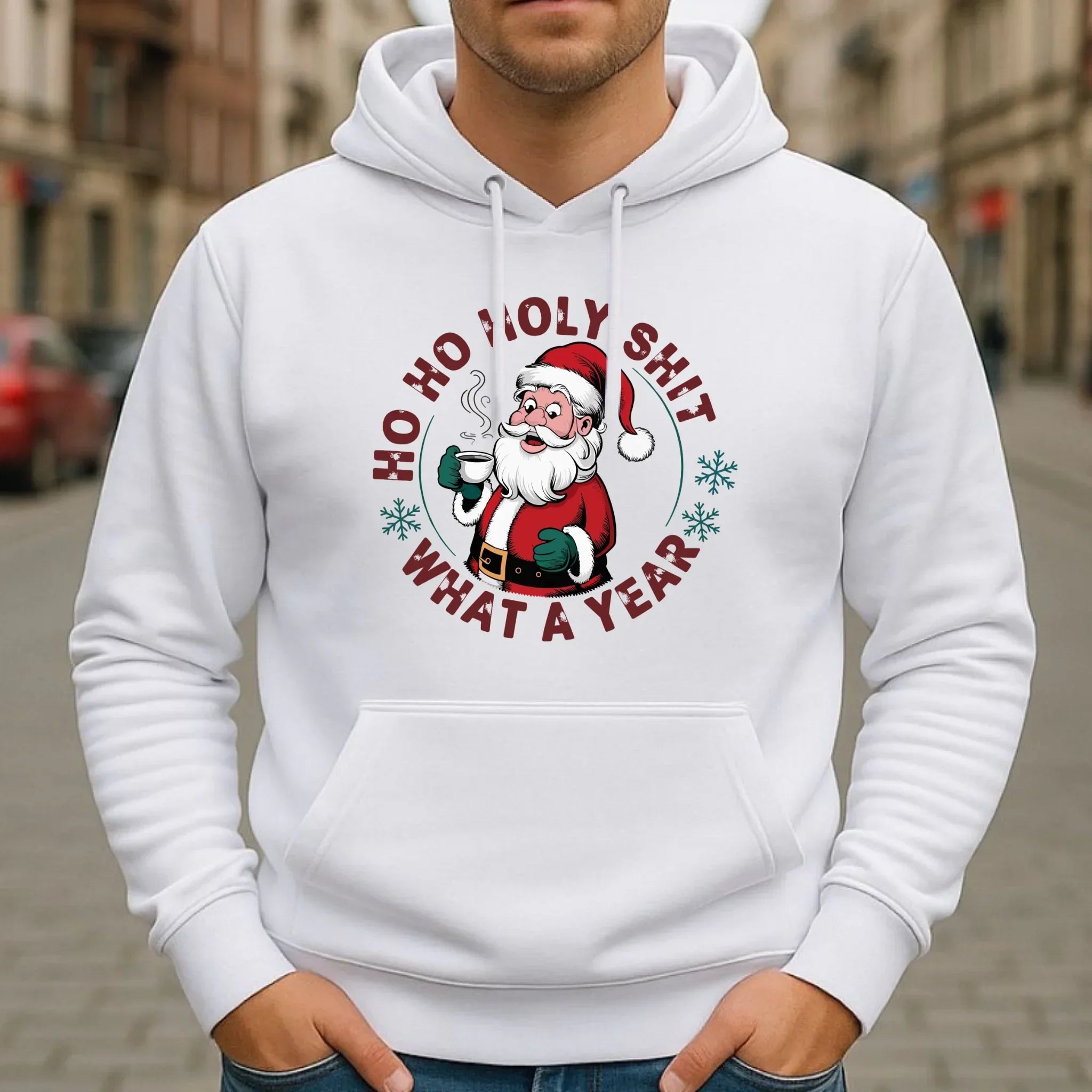 Bluza męska z kapturem świąteczna - Ho ho holy shit what a year BN74 - StoryCups.pl