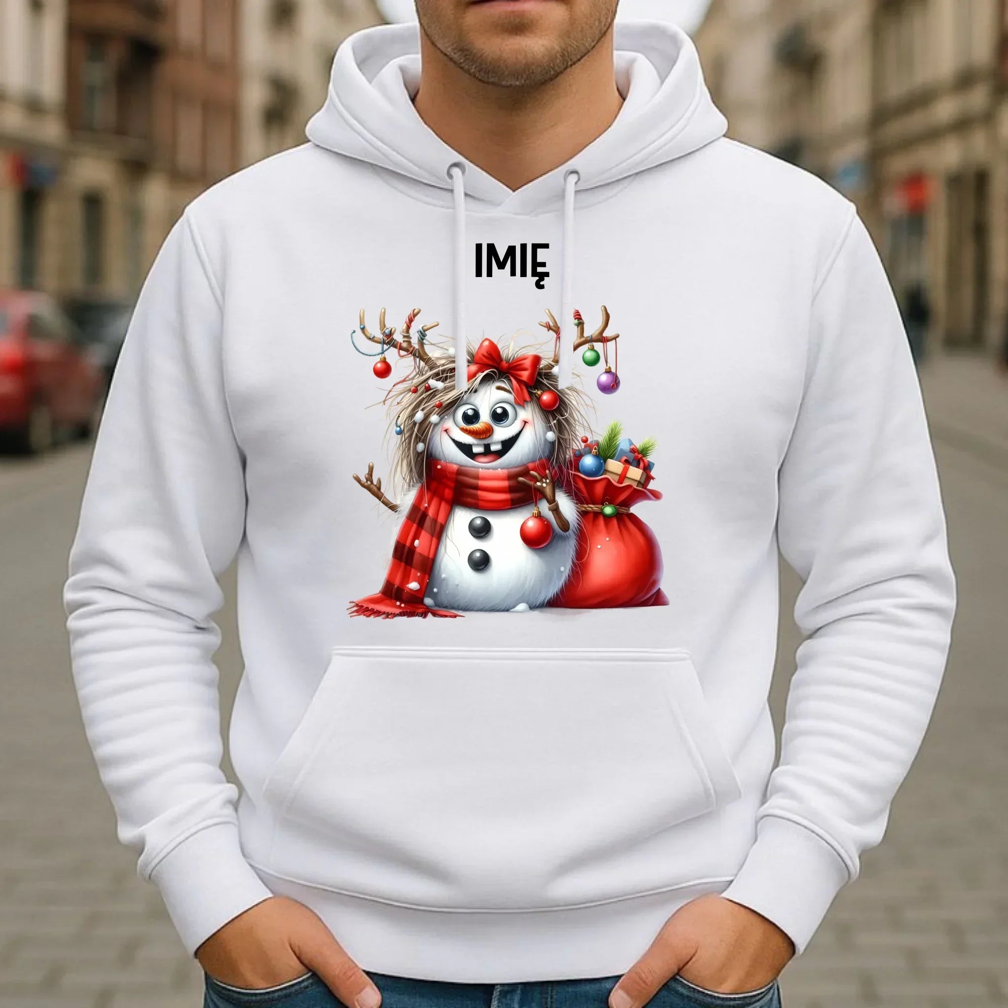 Bluza męska z kapturem świąteczna - Bałwanek - personalizowana BN70 - StoryCups.pl