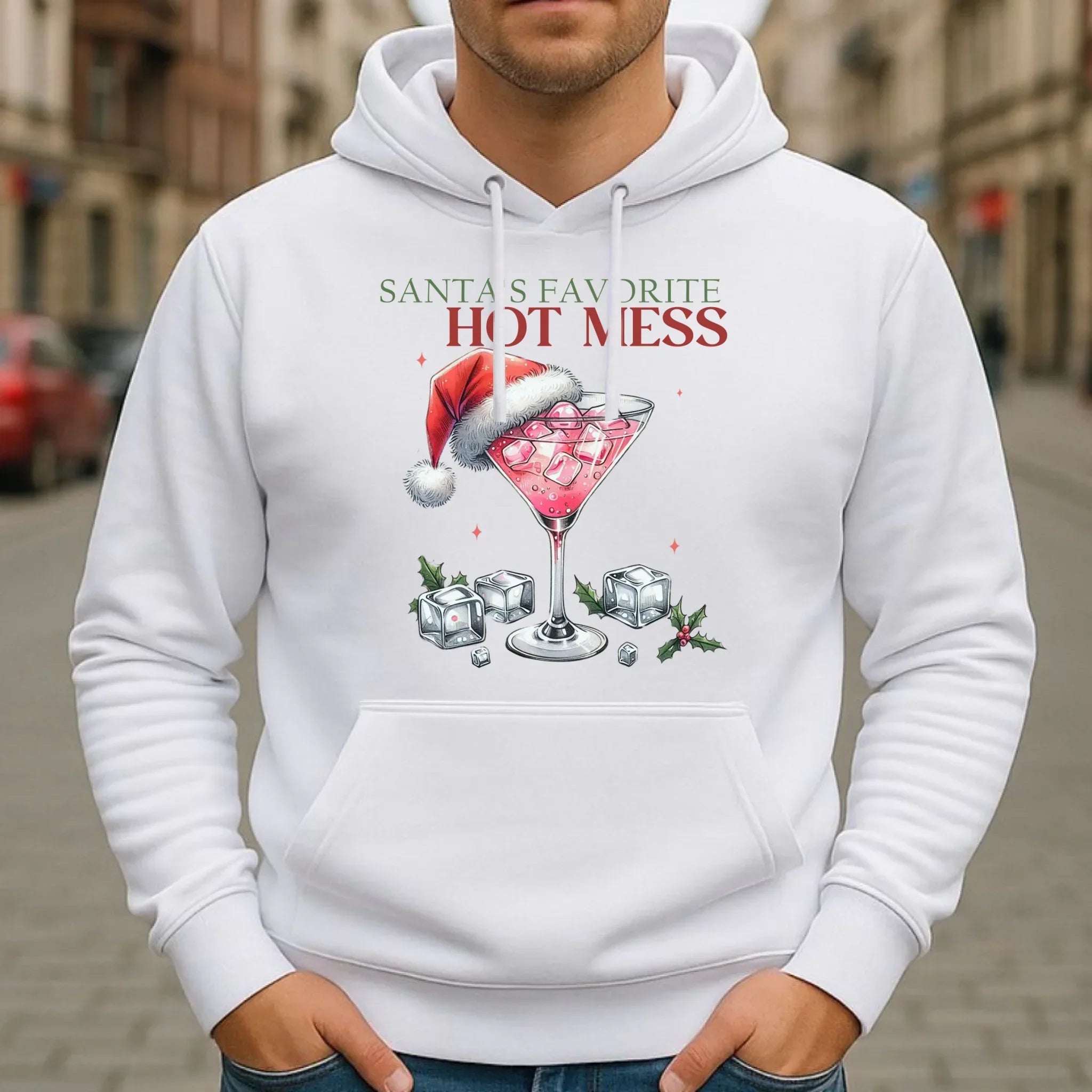 Bluza męska z kapturem świąteczna - Santa's favorite hot mess BN75 - StoryCups.pl