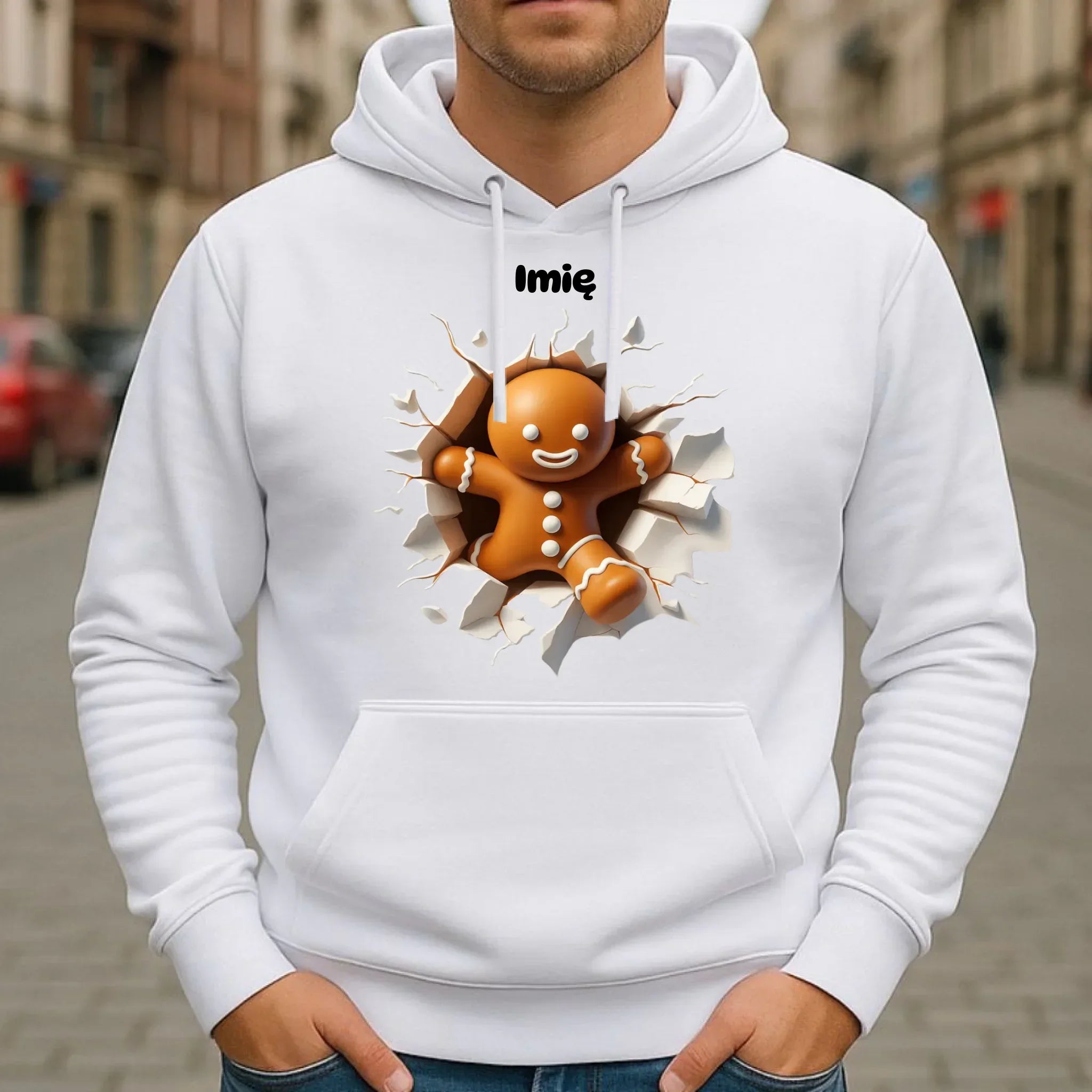 Bluza męska z kapturem świąteczna - Pierniczek 3D - personalizowana BN81 - StoryCups.pl