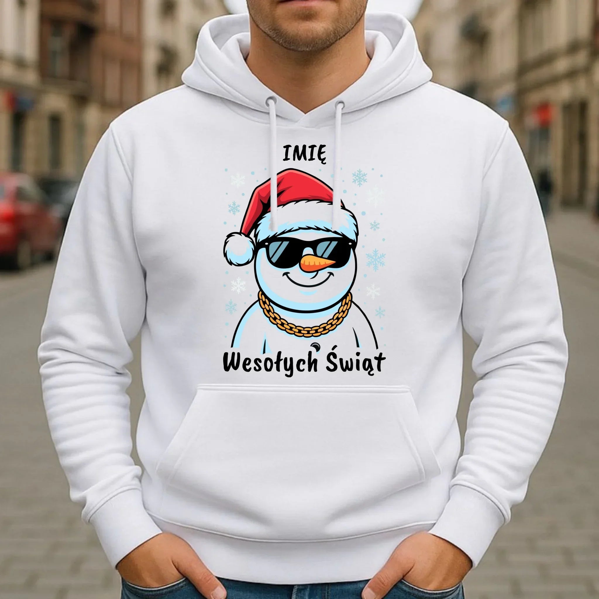 Bluza damska z kapturem świąteczna - Wesoły bałwan Wesołych Świąt - personalizowana BN82 - StoryCups.pl