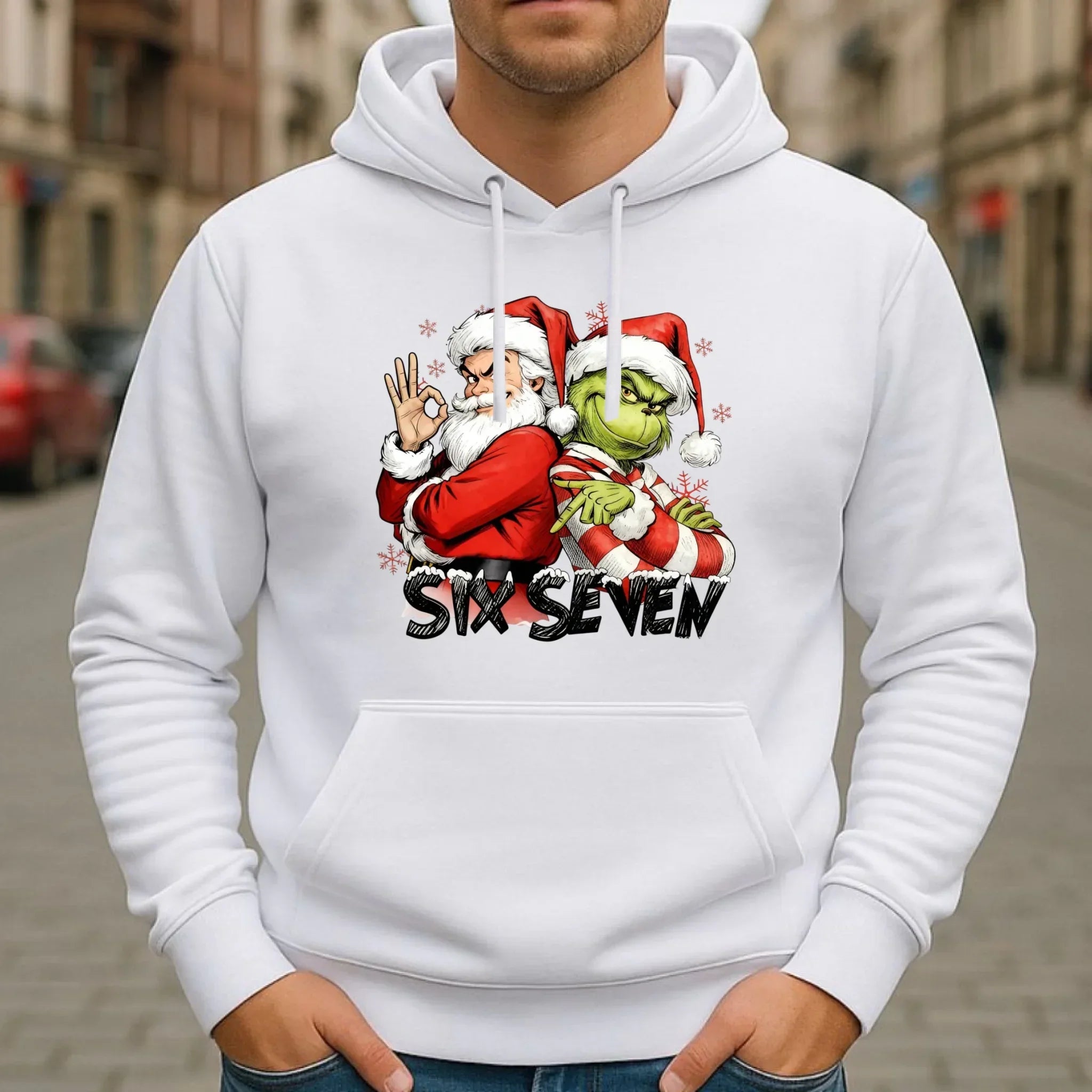 Bluza męska z kapturem świąteczna - Mikołaj i Grinch six seven 67 BN148 - StoryCups.pl