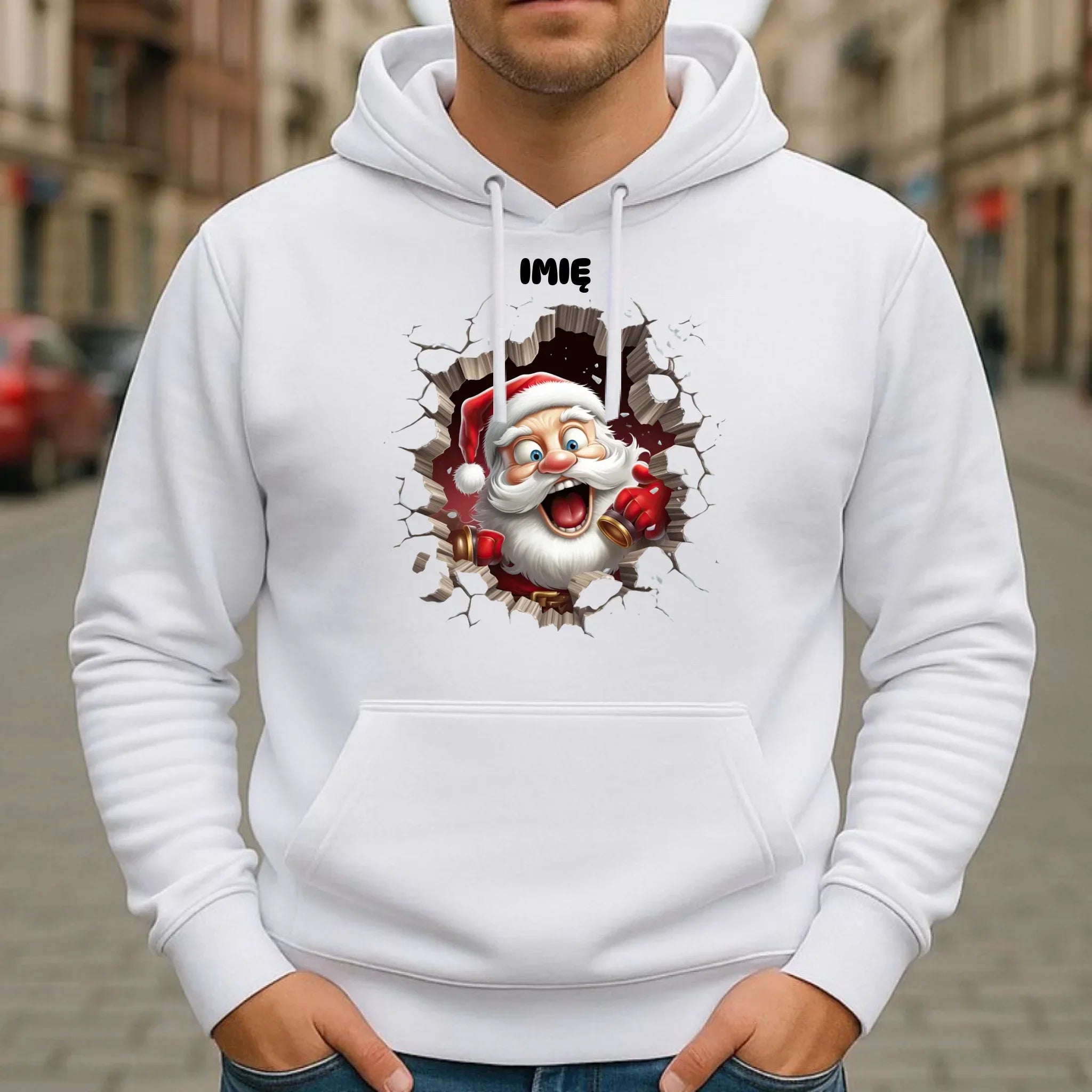 Bluza męska z kapturem świąteczna - Mikołaj 3D - personalizowana BN85 - StoryCups.pl