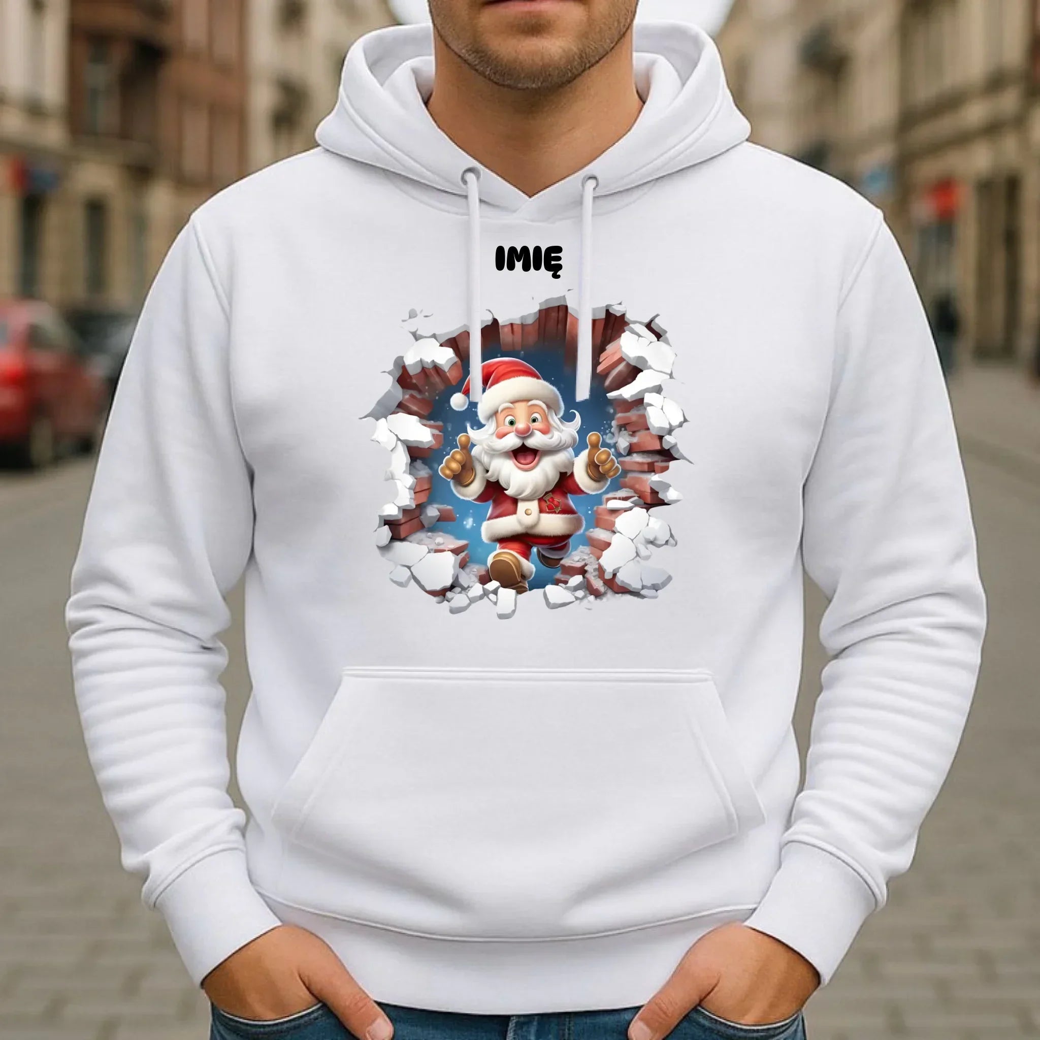 Bluza męska z kapturem świąteczna - Mikołaj 3D - personalizowana BN83 - StoryCups.pl