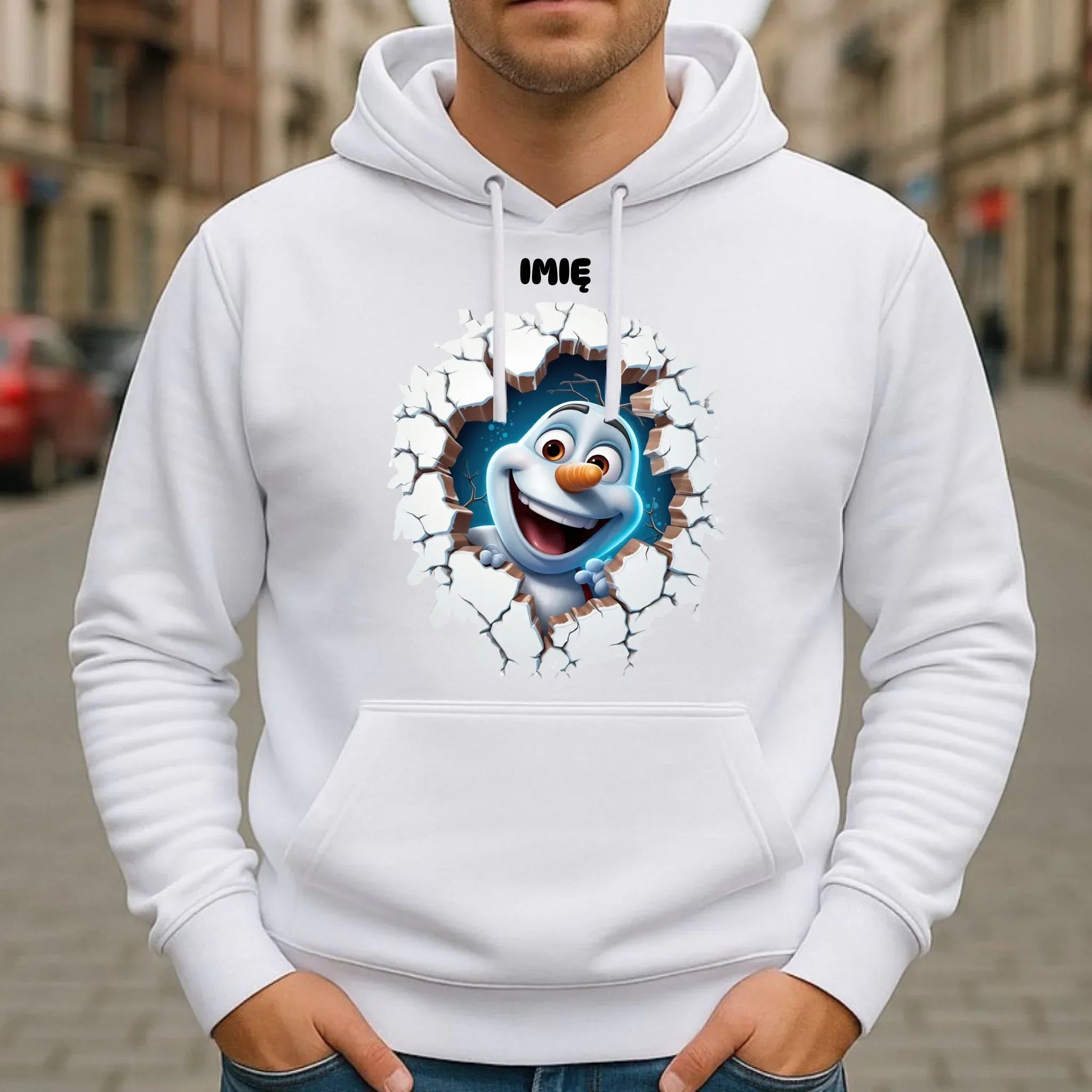 Bluza męska z kapturem świąteczna - Bałwan 3D - personalizowana BN84 - StoryCups.pl