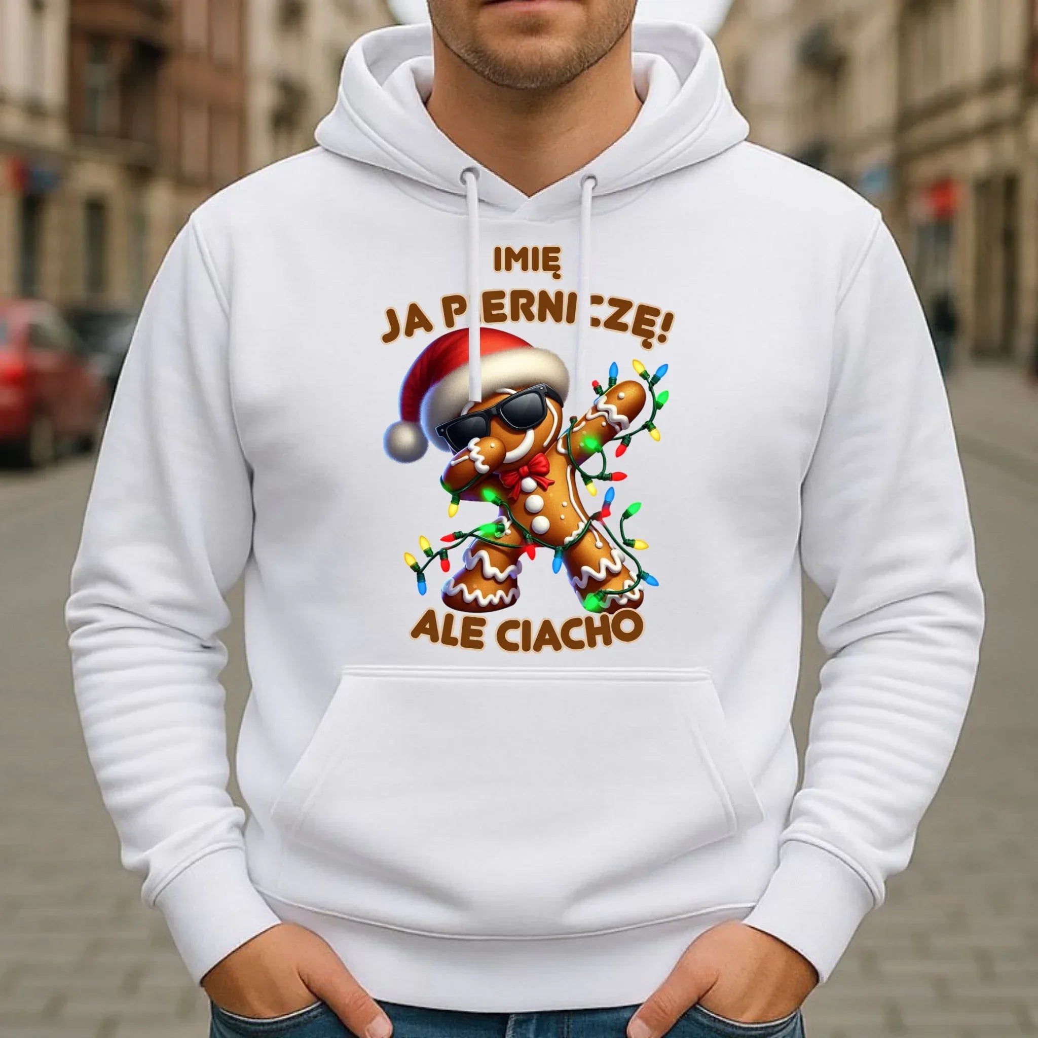 Bluza męska z kapturem świąteczna - Piernik Ja pierniczę ale ciacho - personalizowana BN94 - StoryCups.pl