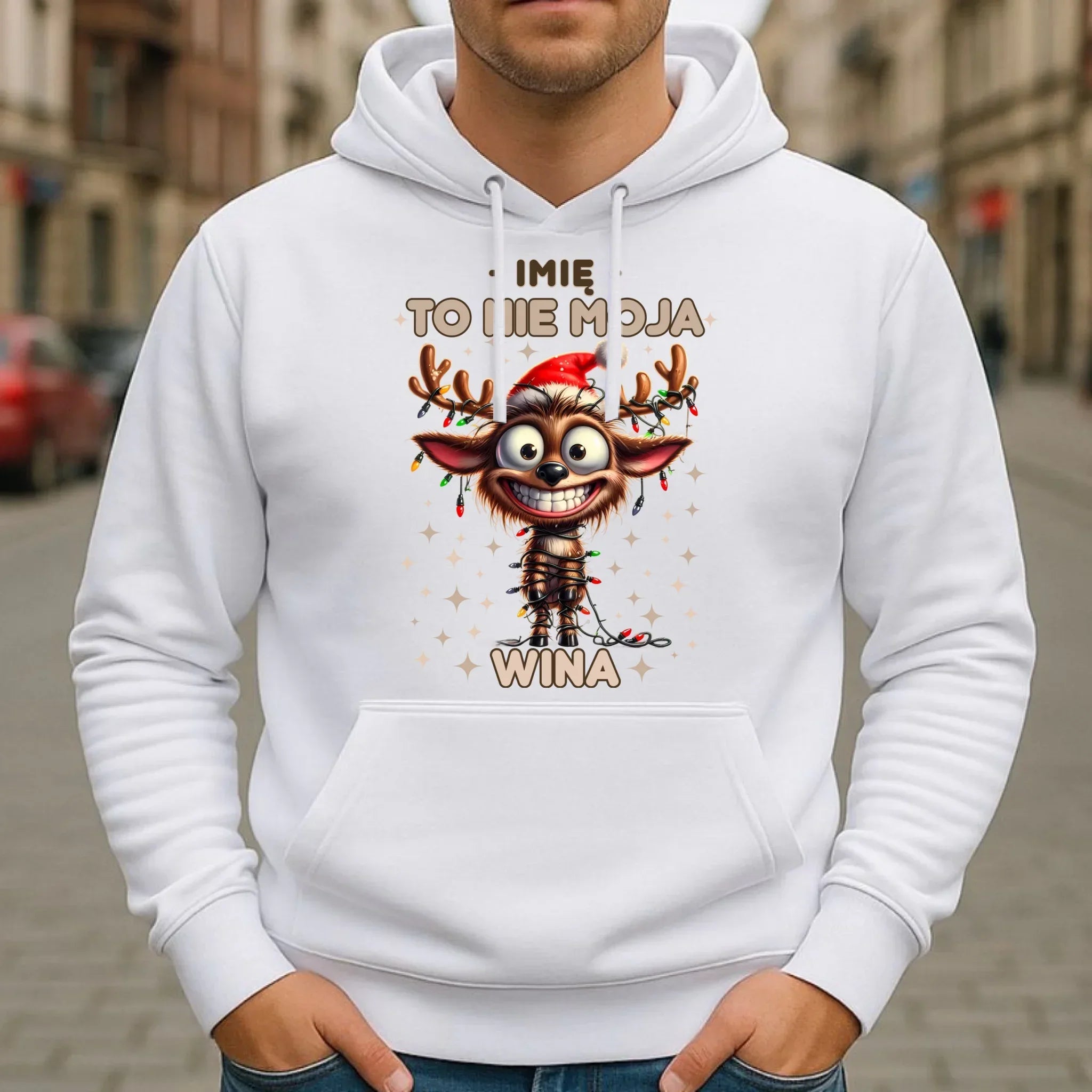 Bluza męska z kapturem świąteczna - Renifer To nie moja wina - personalizowana BN93 - StoryCups.pl