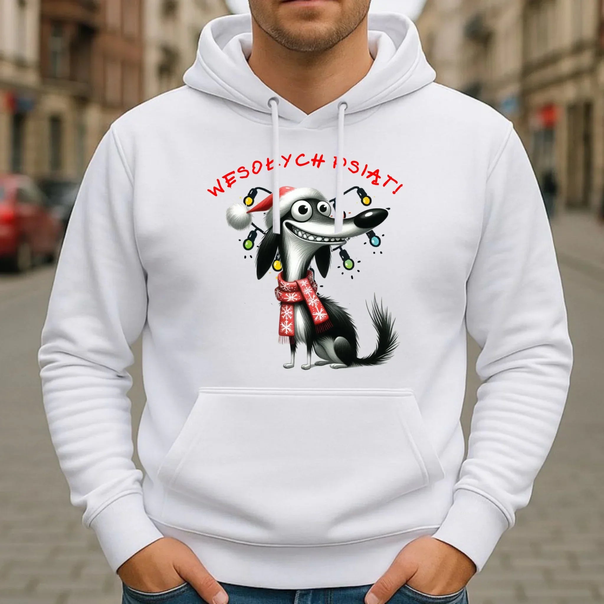 Bluza męska z kapturem świąteczna - Pies Wesołych psiąt BN140 - StoryCups.pl