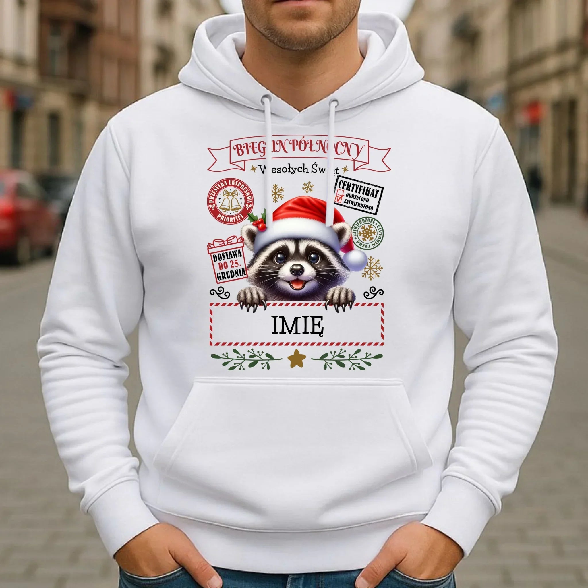 Bluza męska z kapturem świąteczna - Szop Paczka od Mikołaja - personalizowana BN145 - StoryCups.pl