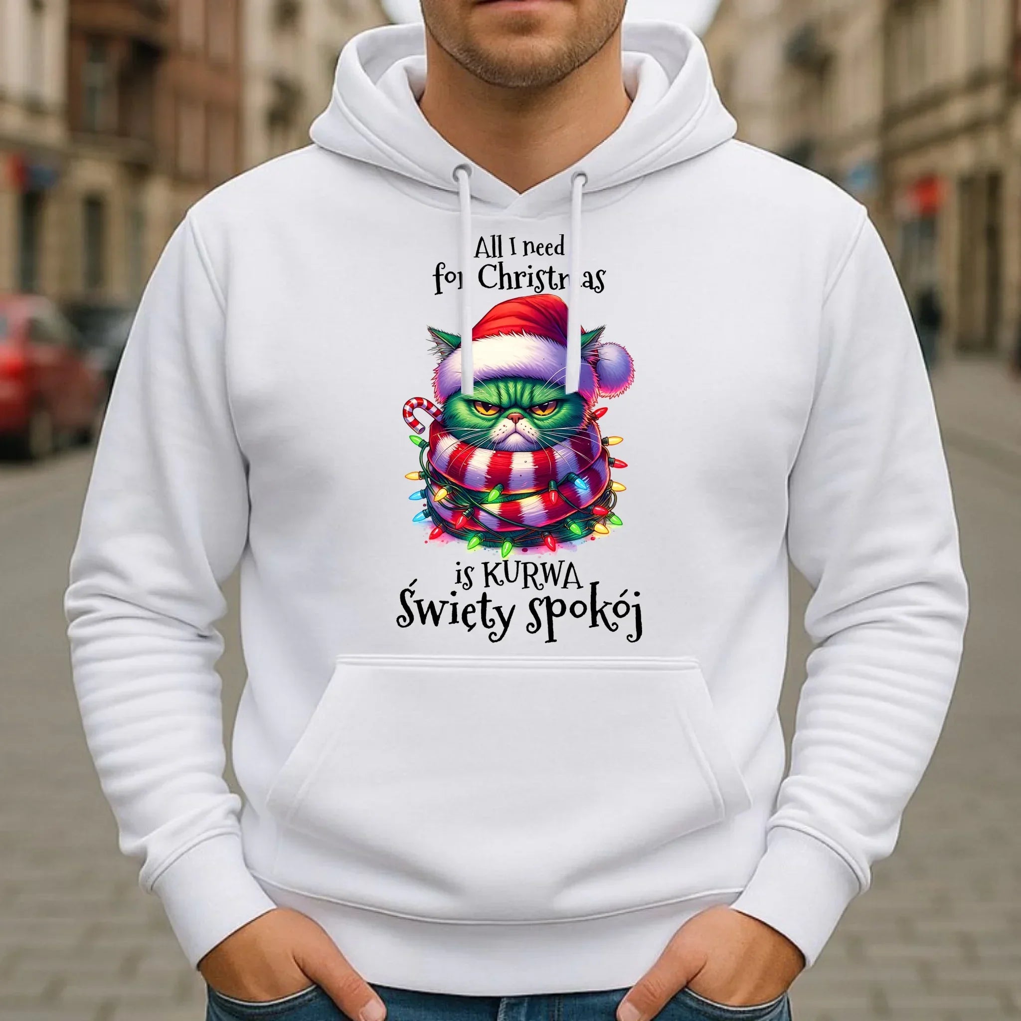 Bluza męska z kapturem świąteczna - All I need for Christmas is ku*wa święty spokój - bez cenzury BN101 - StoryCups.pl