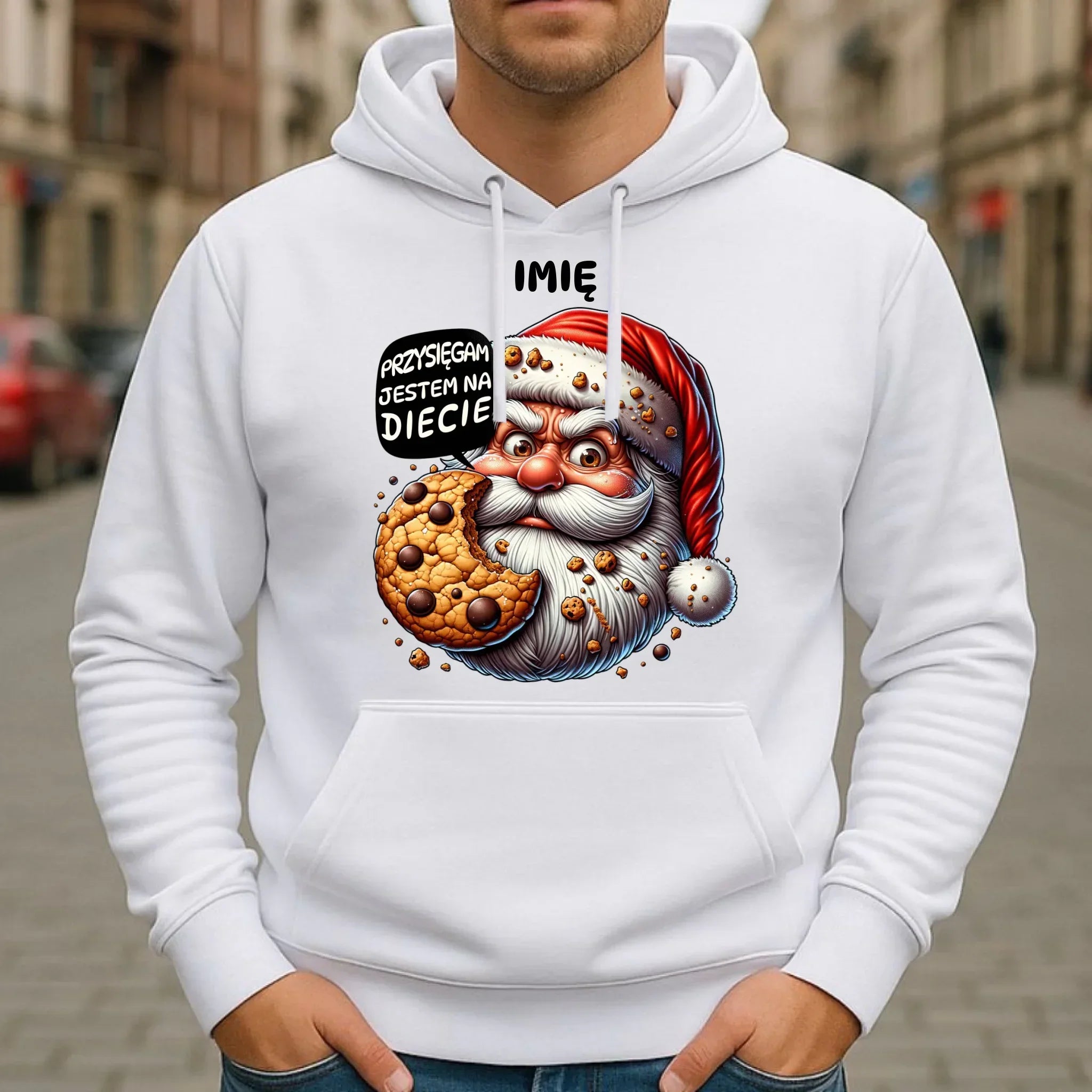 Bluza męska z kapturem świąteczna - Mikołaj Przysięgam jestem na diecie - personalizowana BN97 - StoryCups.pl