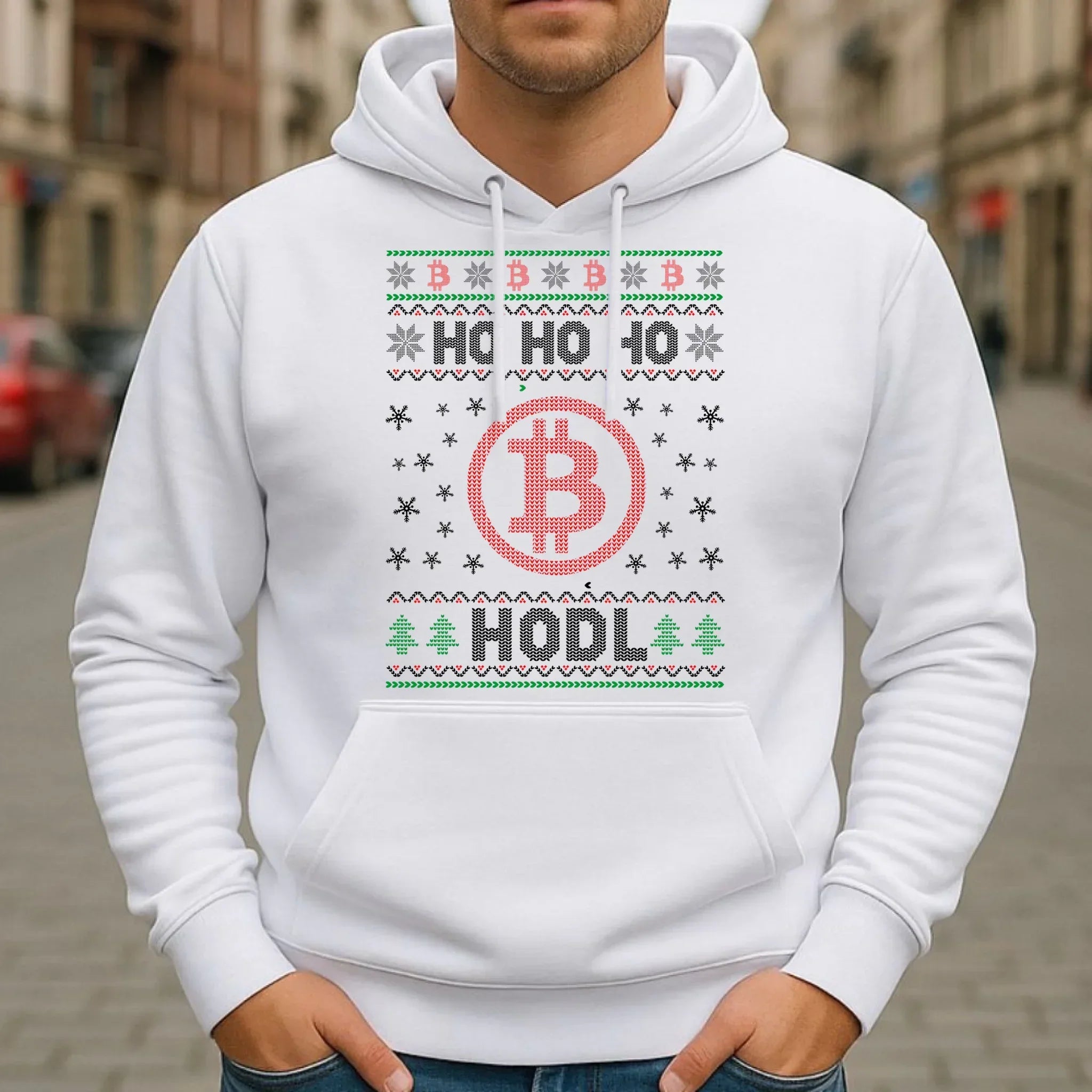 Bluza męska z kapturem świąteczna - Bitcoin - Ho Ho hodl BN103 - StoryCups.pl