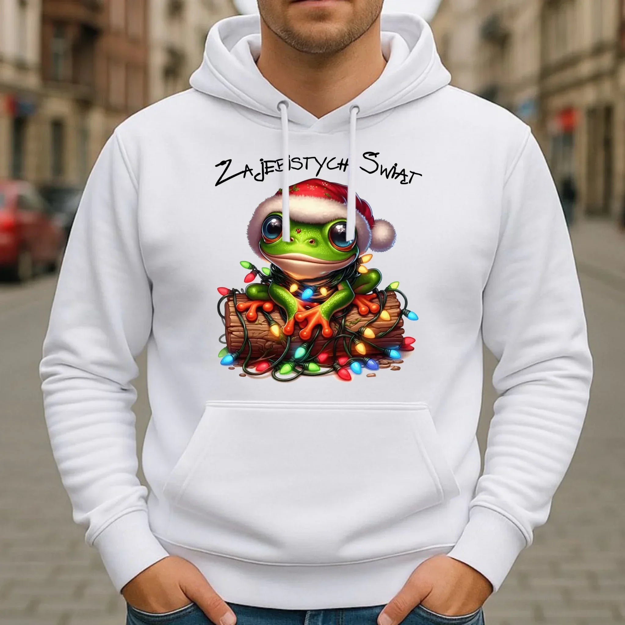 Bluza męska z kapturem świąteczna - Żaba - Żajebistych Świąt BN106 - StoryCups.pl